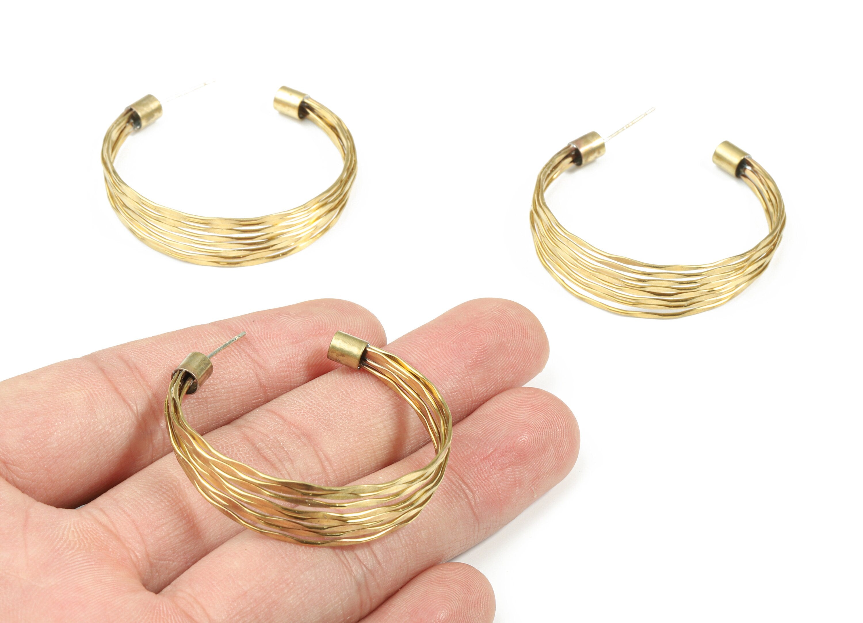 Brass Stud Open Hoop - Raw Brass C Earring Post - Faceted Ear Wires Earring Stud - Surgical Stud - 40.4x10.71x4.78mm - PP3286 - DOMEDBAZAAR
