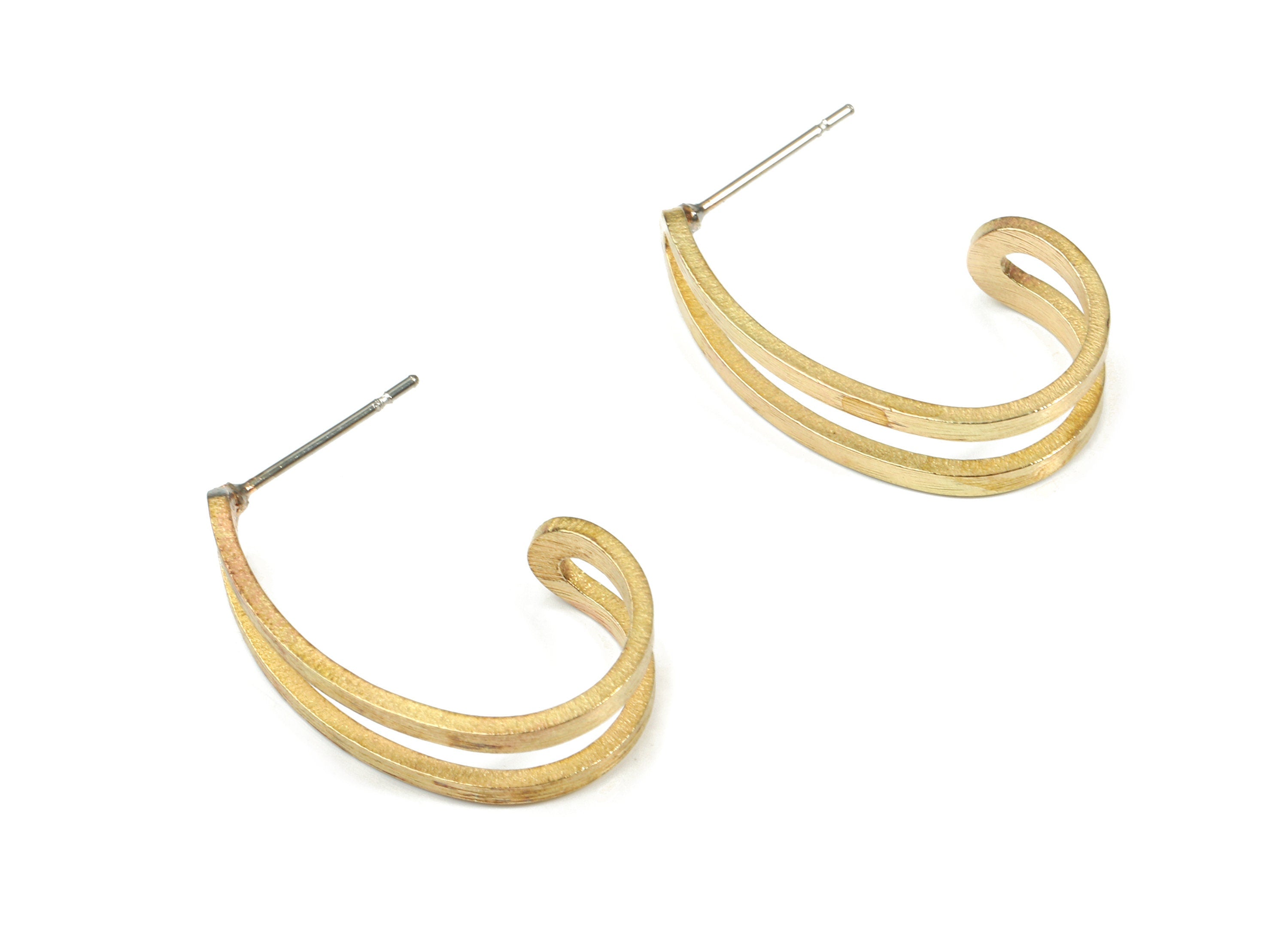 Brass J Earring Stud - Raw Brass Textured Earring Post - Surgical Stud - Earring Post - Jewelry Supplies - 26.46x6.07x1.37mm - PP3283 - DOMEDBAZAAR