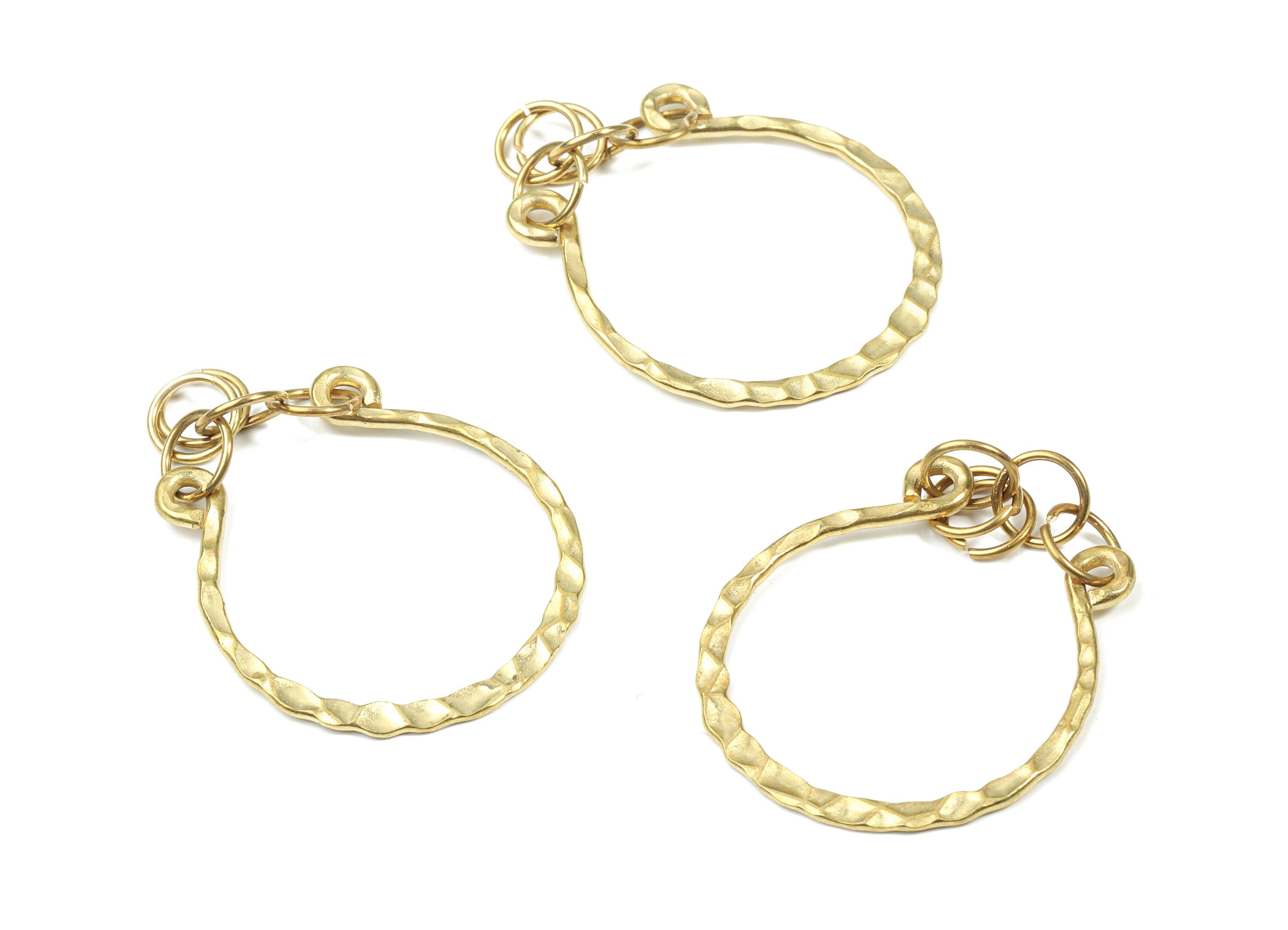 Brass Hammered Earring Wire Charm - Raw Brass Earring Hoop - Brass Round Earring Charm - Jewelry Supplies - 31.45x28x1.5mm - PP3494 - DOMEDBAZAAR