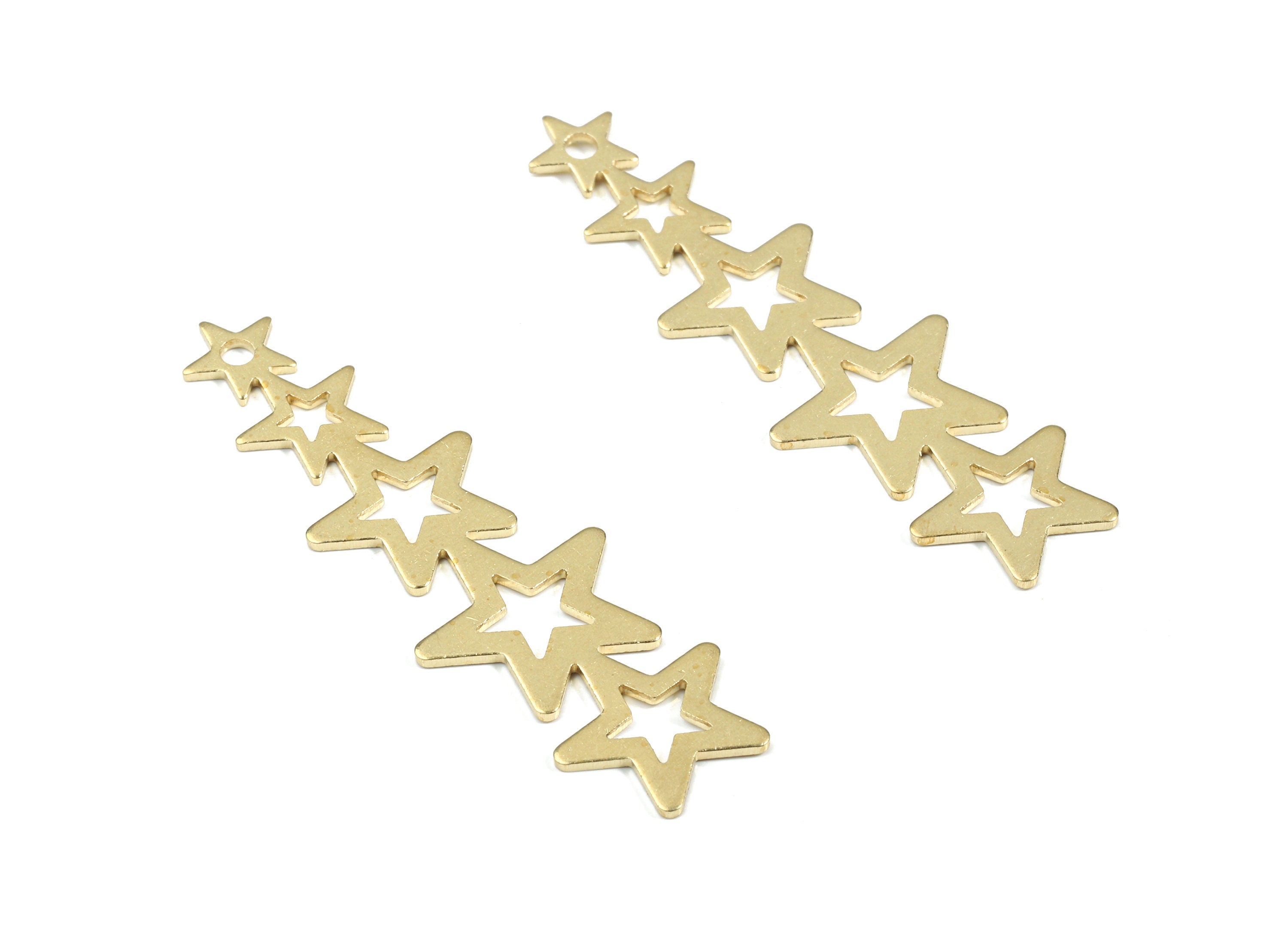 Brass Stars Earring Charms - Raw Brass 5 Star Pendant - Earring Findings - Jewelry Supplies - 45.44x14.04x0.81mm - PP3364 - DOMEDBAZAAR