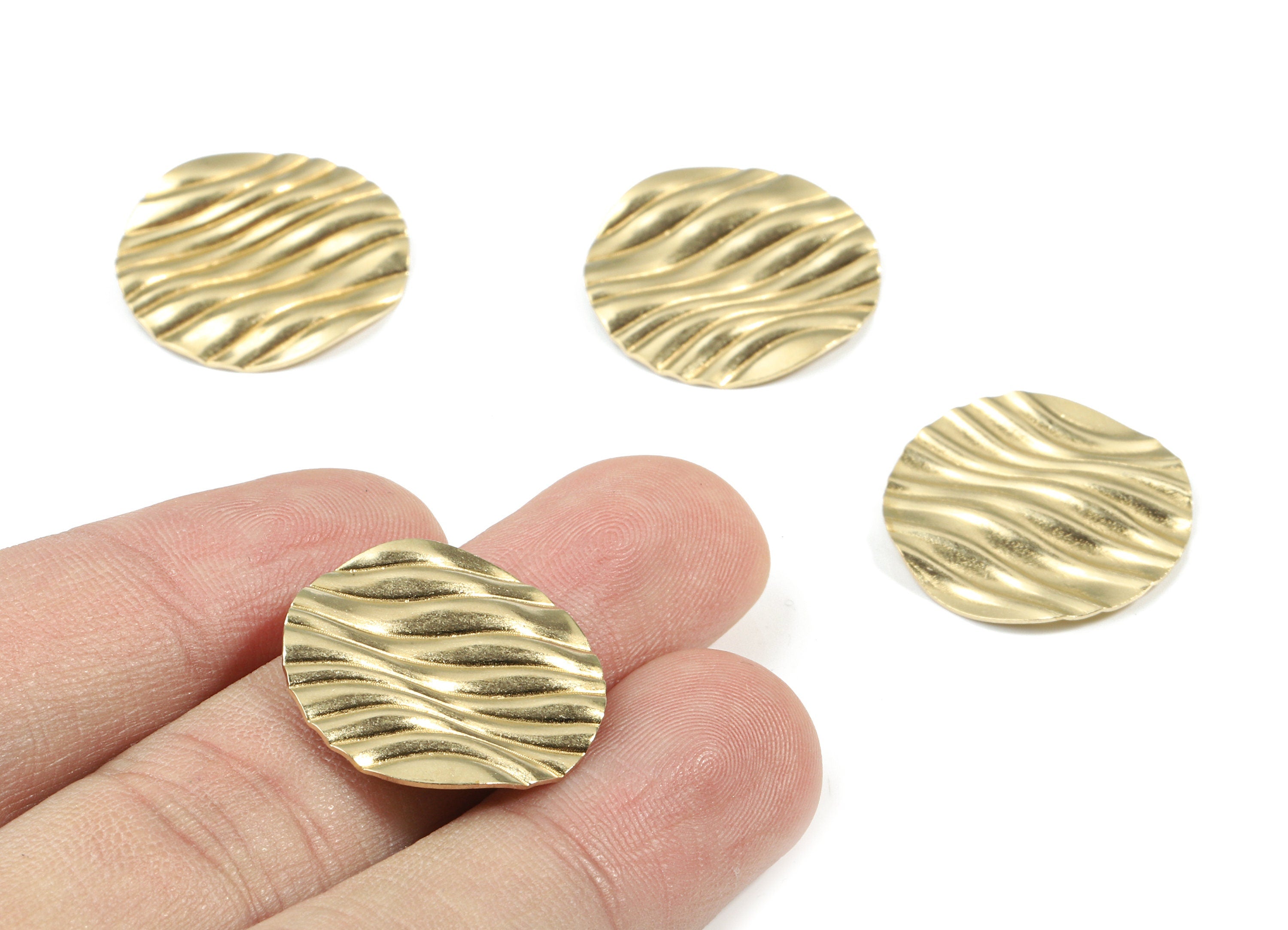 Brass Textured Wavy Charm - Raw Brass Patterned Round Blank - Earring Findings - Jewelry Supplies - 22.03x22.03x1.11mm - PP3374 - DOMEDBAZAAR