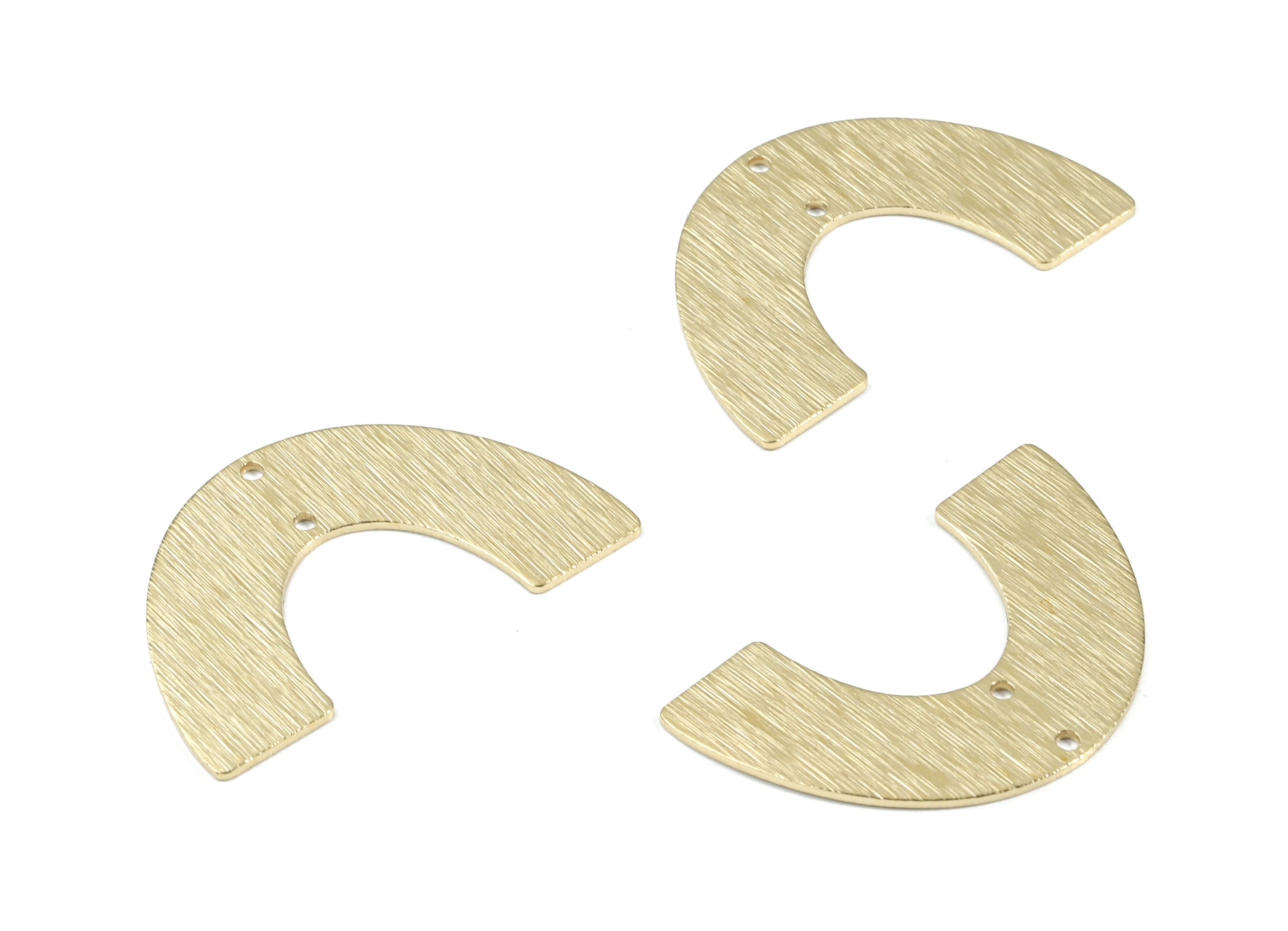 Brass Semi Circle Earring Connector - Raw Brass Half Moon Necklace Connector - Textured Brass 2 Hole U Connector - 34x20.92x0.79mm - PP3369 - DOMEDBAZAAR