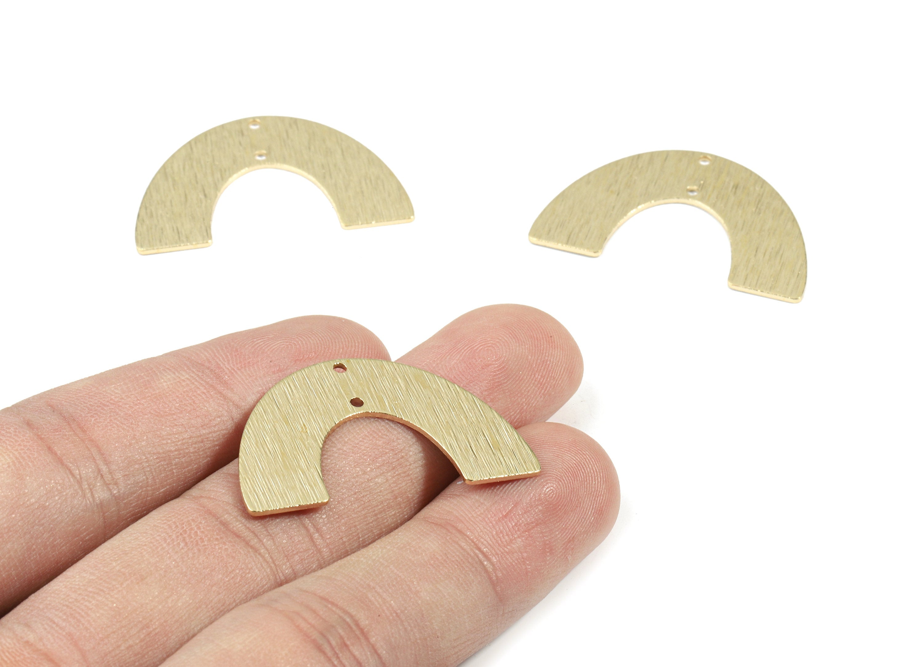 Brass Semi Circle Earring Connector - Raw Brass Half Moon Necklace Connector - Textured Brass 2 Hole U Connector - 34x20.92x0.79mm - PP3369 - DOMEDBAZAAR