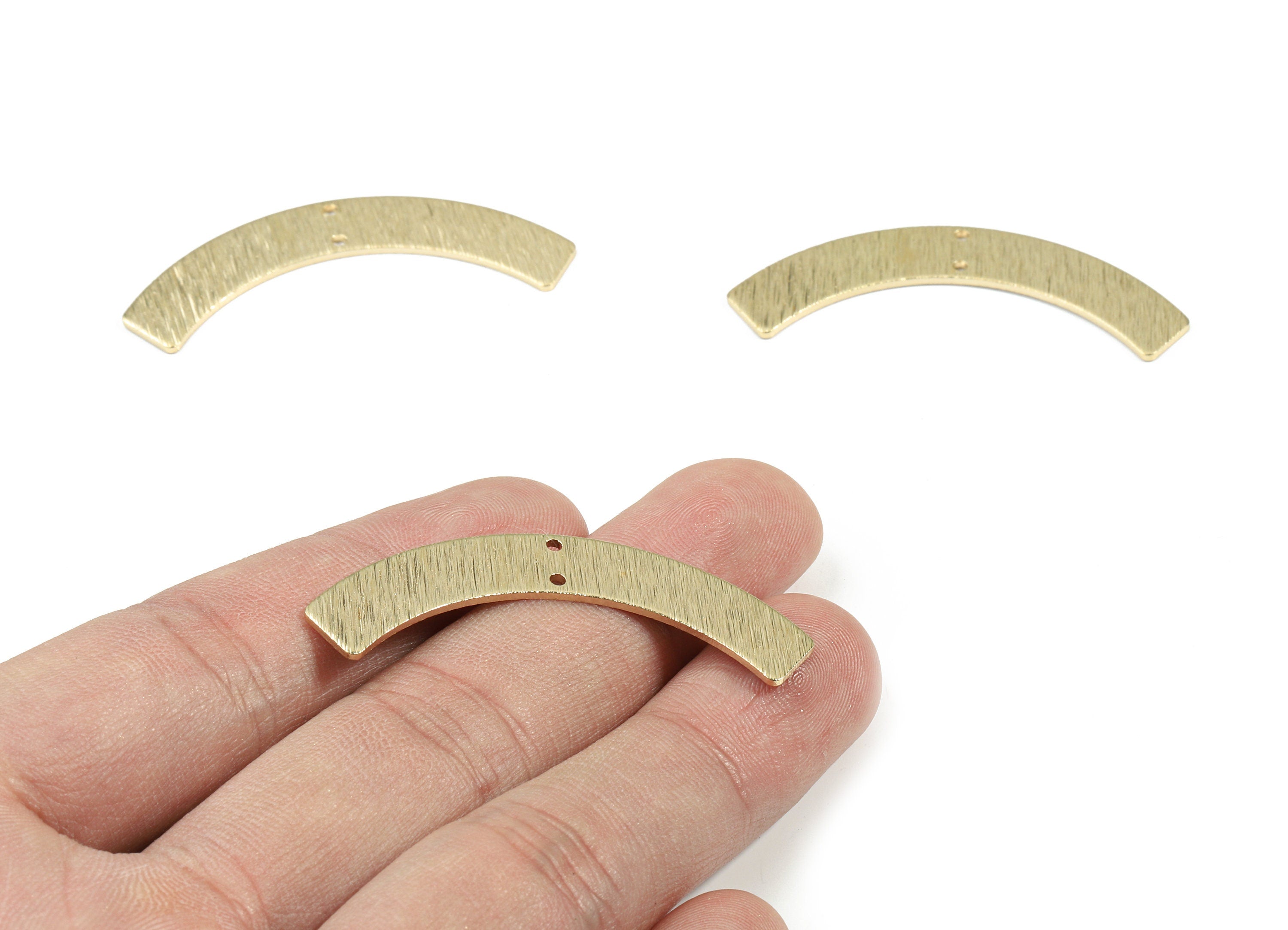 Brass Bent Bar Earring Connector - Raw Brass Bent Bar Necklace Connector - Textured Brass 2 Hole Connector - 47.34x8.1x1.02mm - PP3370 - DOMEDBAZAAR