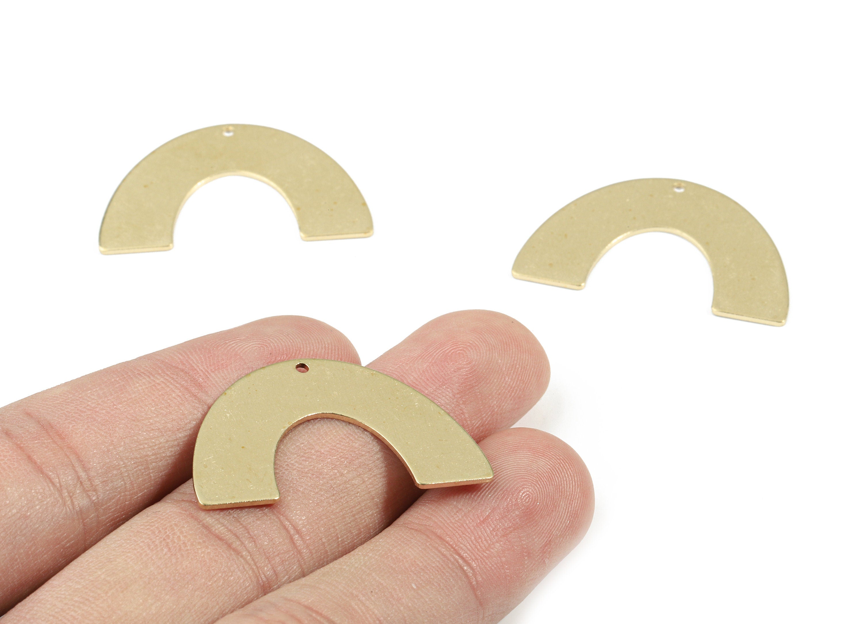 Brass Semi Circle Earring Charms - Raw Brass Half Moon Pendant For Necklace - Earring Findings - Jewelry Supplies - 34x21.18x0.79mm - PP3372 - DOMEDBAZAAR