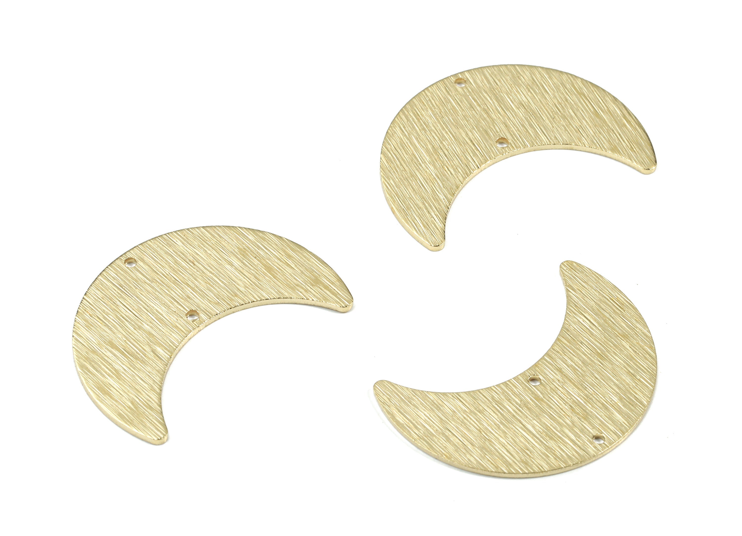 Brass Crescent Connector For Earring - Raw Brass Textured Moon Connector For Necklace - Brass 2 Hole Connector - 28.06x19.69x0.82mm - PP3385 - DOMEDBAZAAR
