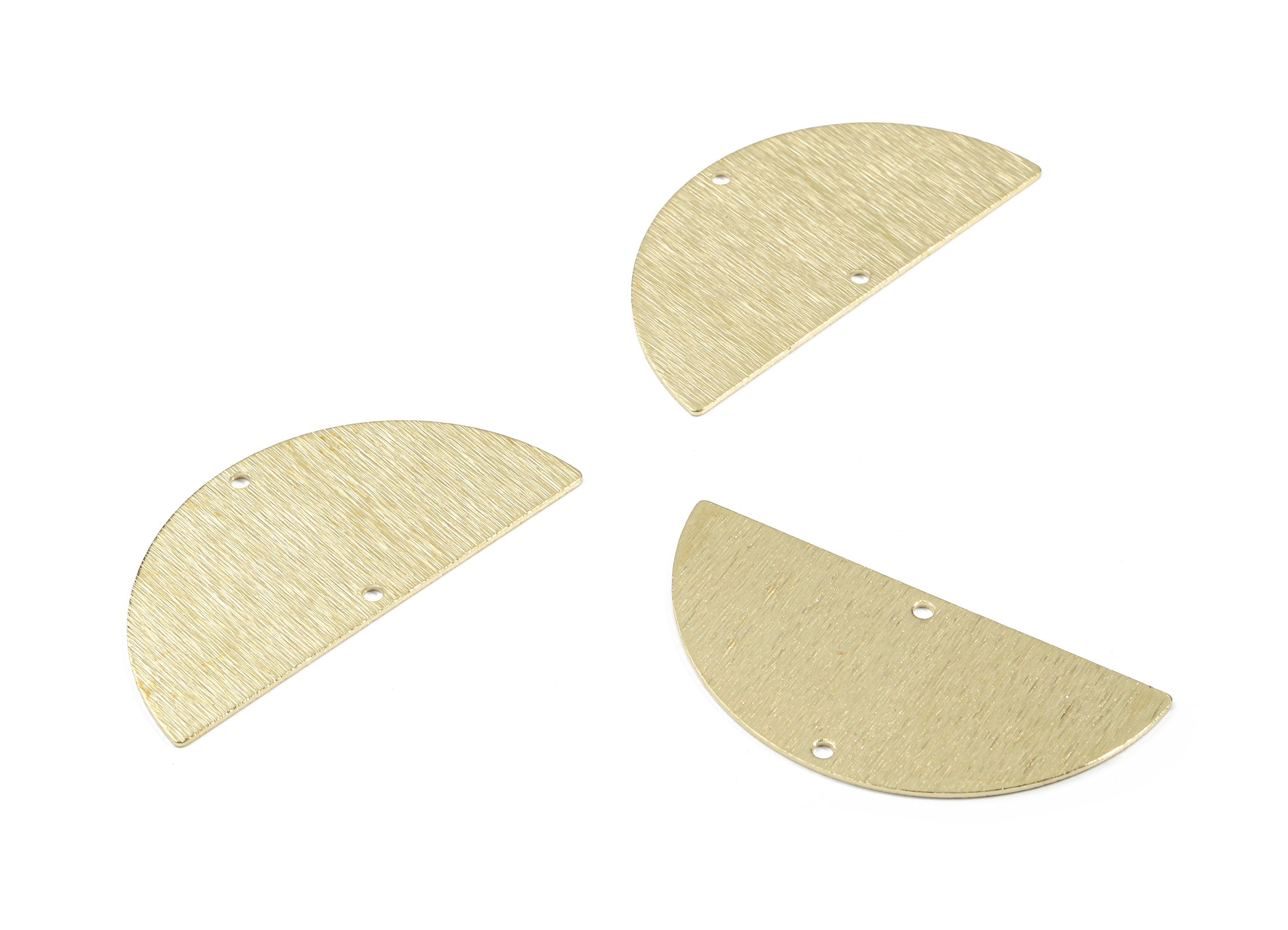 Brass Semi Circle Connector - Raw Brass Half Moon Connector - Textured Brass Moon For Earring Necklace - 2 Hole - 49.9x24.02x0.84mm - PP3391 - DOMEDBAZAAR