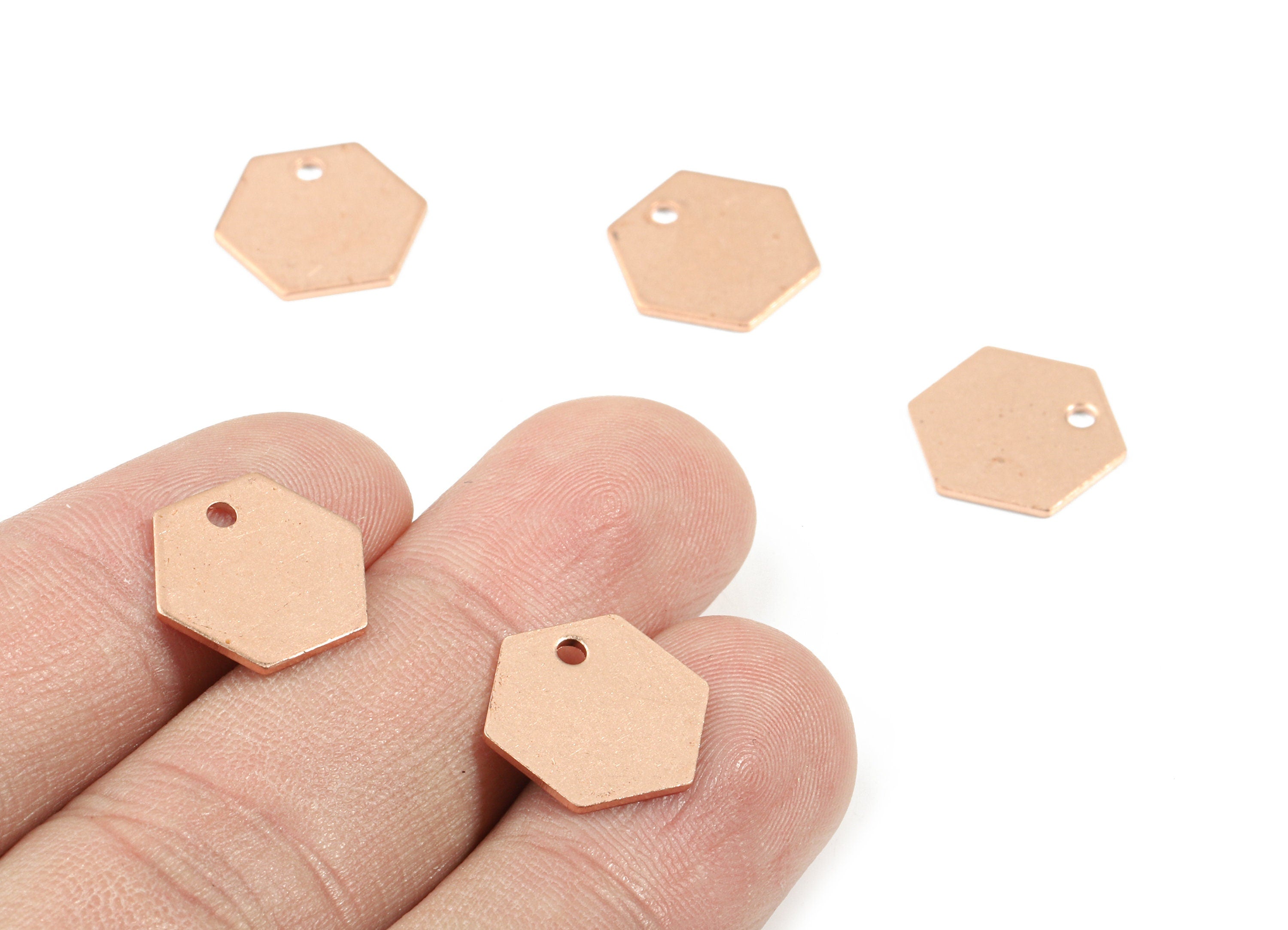 Copper Hexagon Earring Charm - Raw Copper Hexagon Pendant - Earring Findings - Jewelry Supplies - 12.6x12.6x0.78mm - PP3395 - DOMEDBAZAAR
