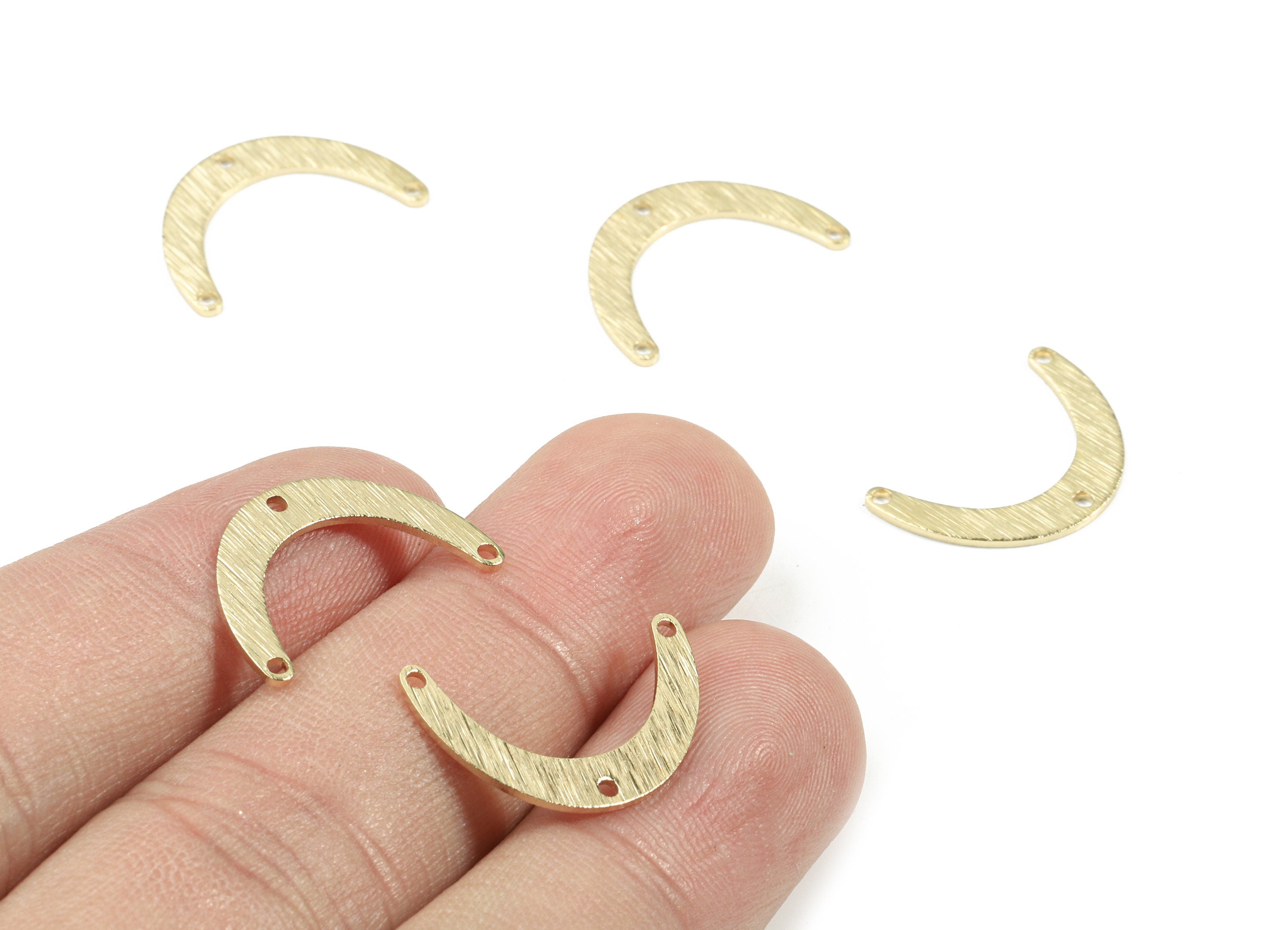 Brass Mini C Earring Connector - Raw Brass Crescent Necklace Connector - Textured Brass 3 Hole U Connector - 19.87x12.81x0.79mm - PP3402 - DOMEDBAZAAR