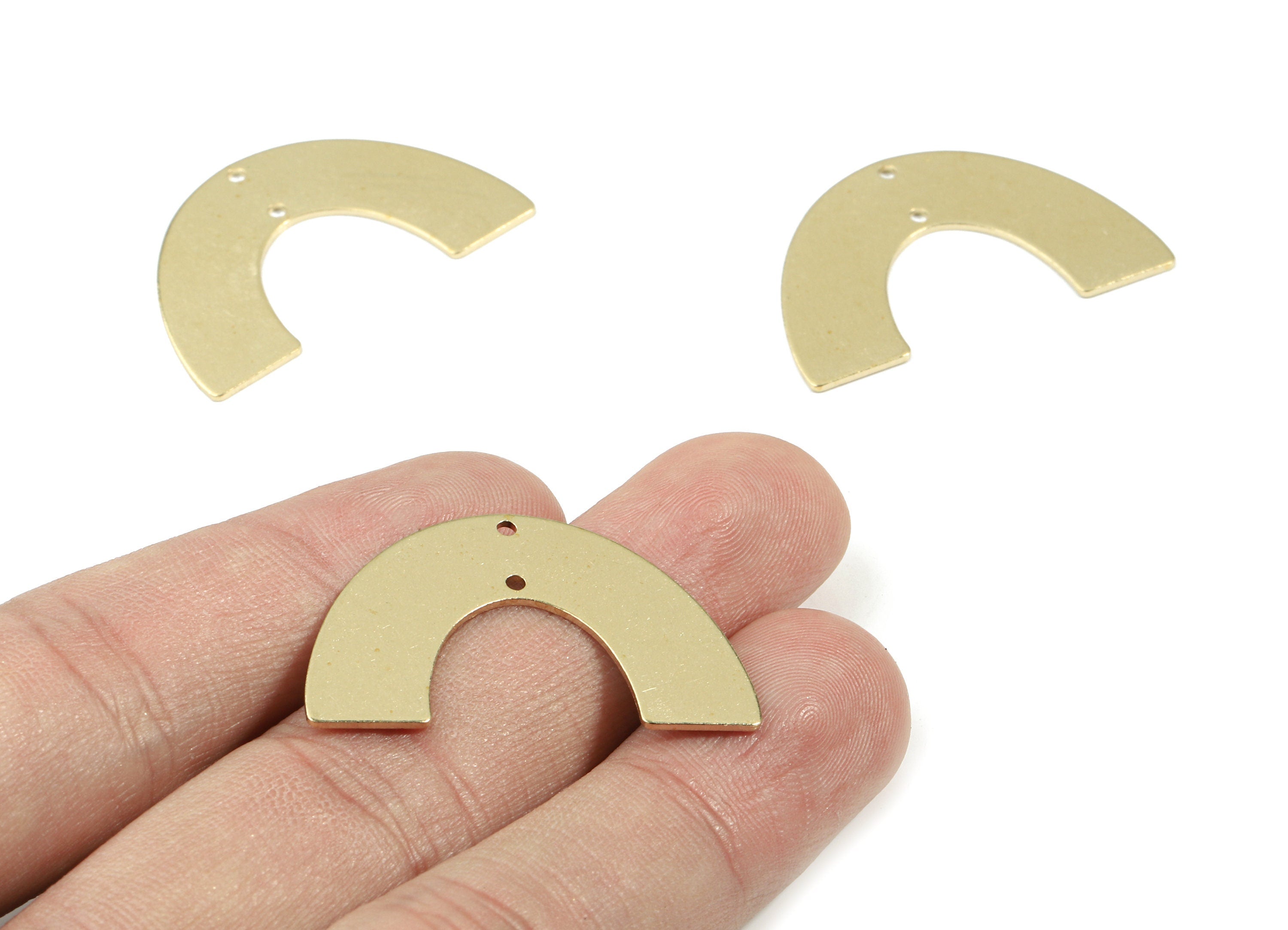 Brass Semi Circle Earring Connector - Raw Brass Half Moon Necklace Connector - Brass 2 Hole U Connector - 34.01x21.17x0.8mm - PP3403 - DOMEDBAZAAR