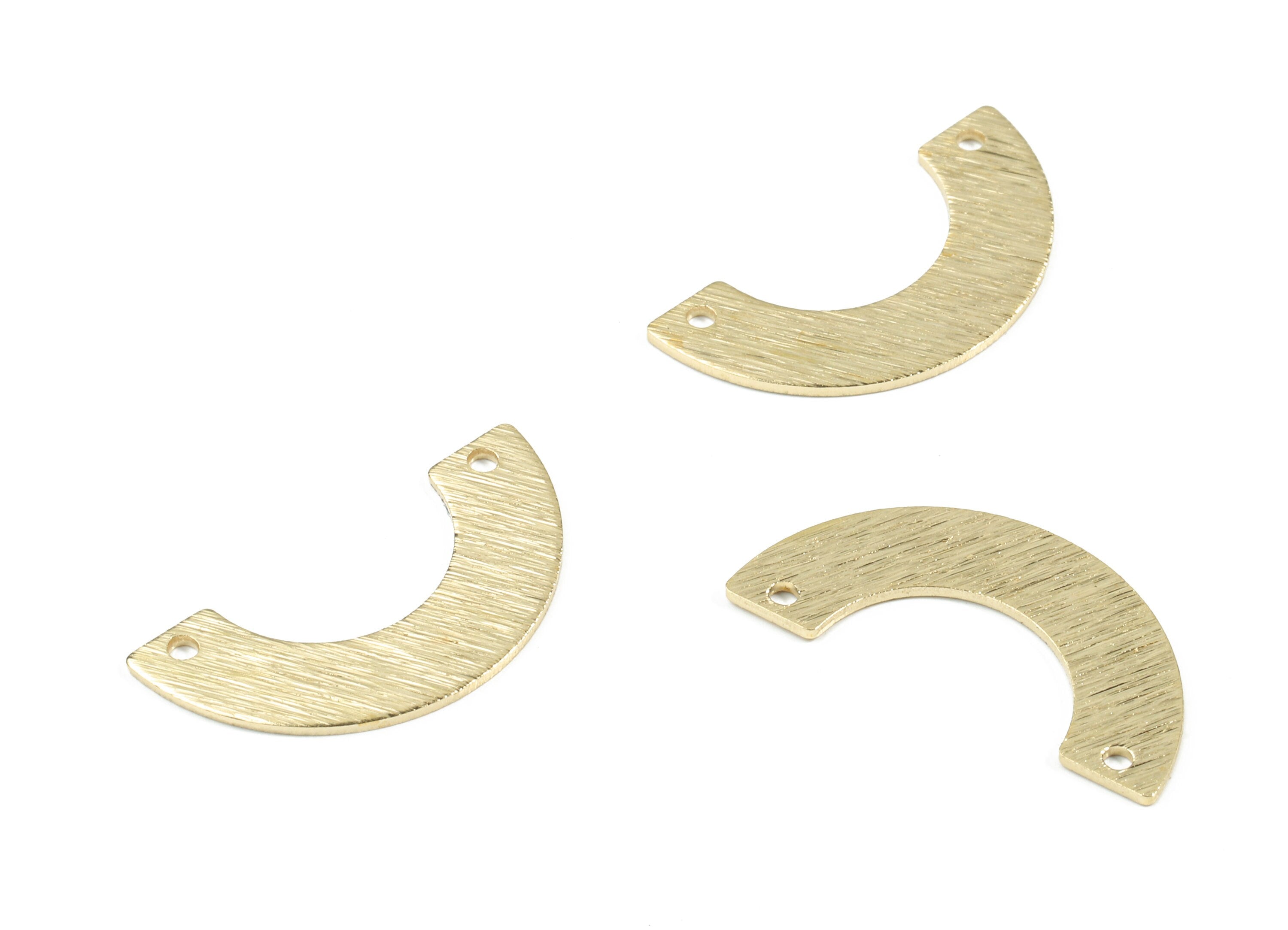 Brass Semi Circle Earring Connector - Raw Brass Textured Half Moon Necklace Connector - Brass 2 Hole U Connector - 24.8x12.5x0.78mm - PP3457 - DOMEDBAZAAR