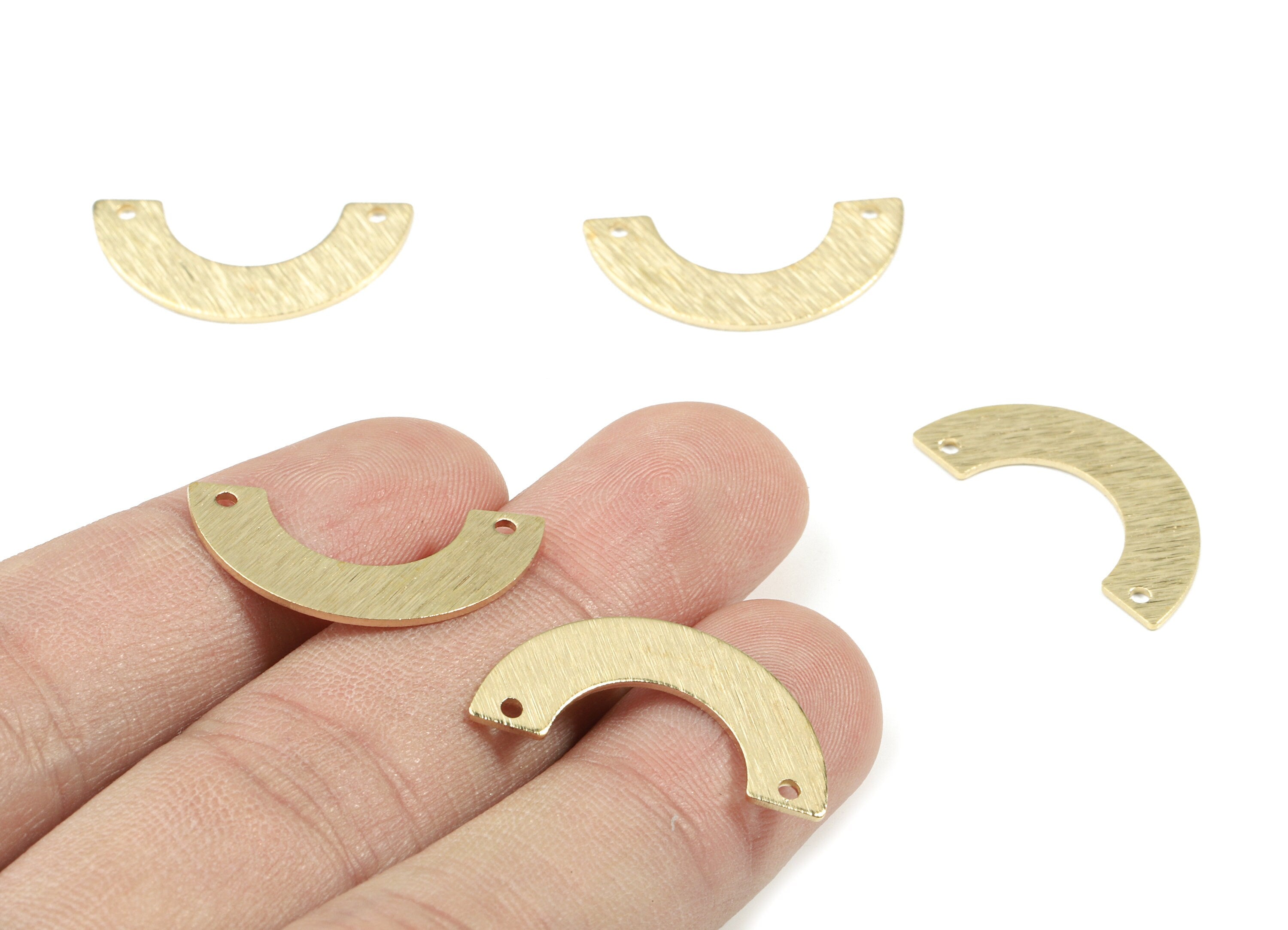 Brass Semi Circle Earring Connector - Raw Brass Textured Half Moon Necklace Connector - Brass 2 Hole U Connector - 24.8x12.5x0.78mm - PP3457 - DOMEDBAZAAR