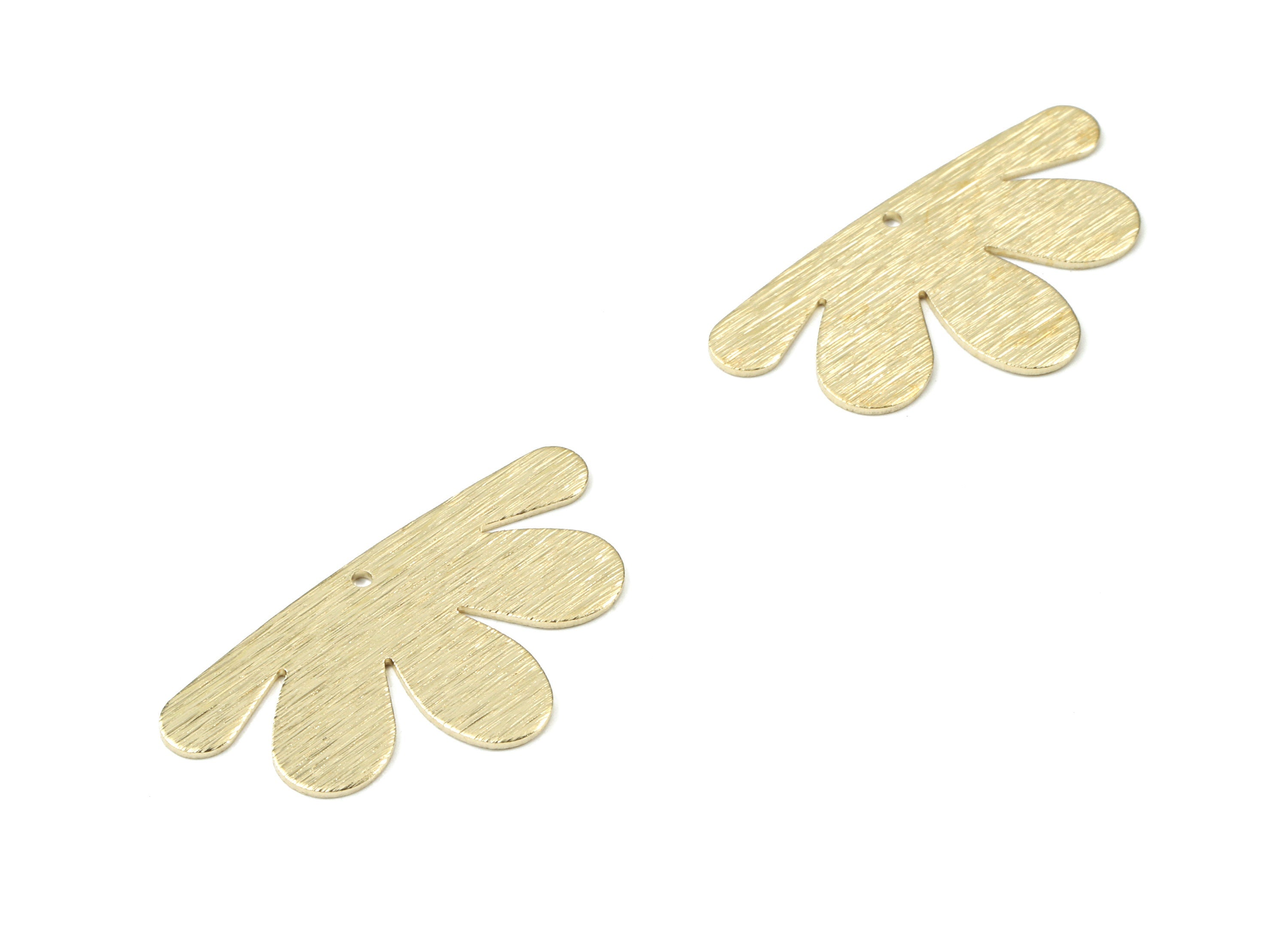 Brass Flower Earring Charms - Raw Brass Textured Flower Pendant - Earring Findings - Jewellery Supplies - 33.84x18.11x0.79mm - PP3464 - DOMEDBAZAAR