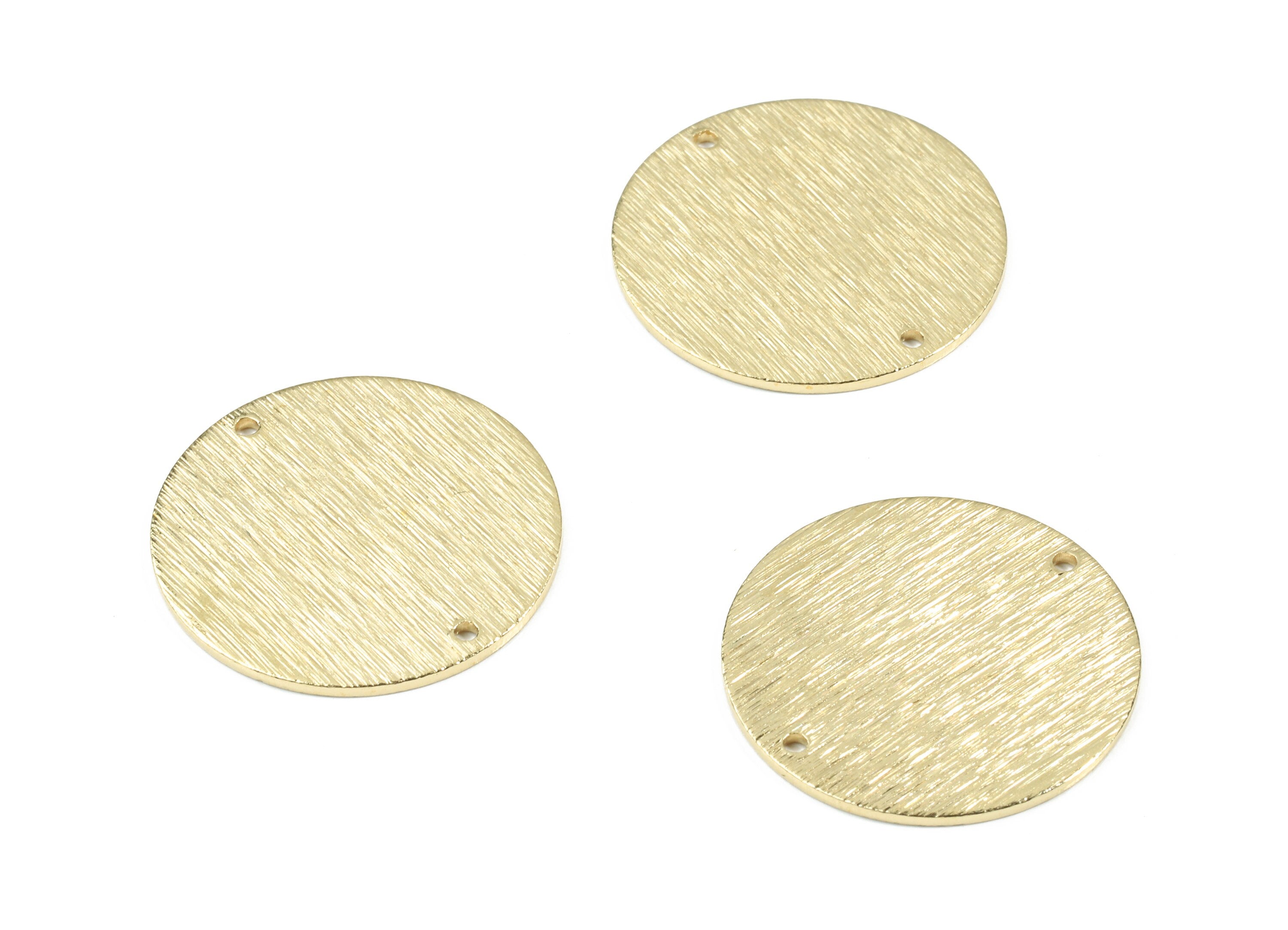 Brass Round Connector - Raw Brass Coin Earring Connector - Textured Brass Circle Charm - Jewelry Supplies - 25.03x25.03x1.07mm - PP3462 - DOMEDBAZAAR