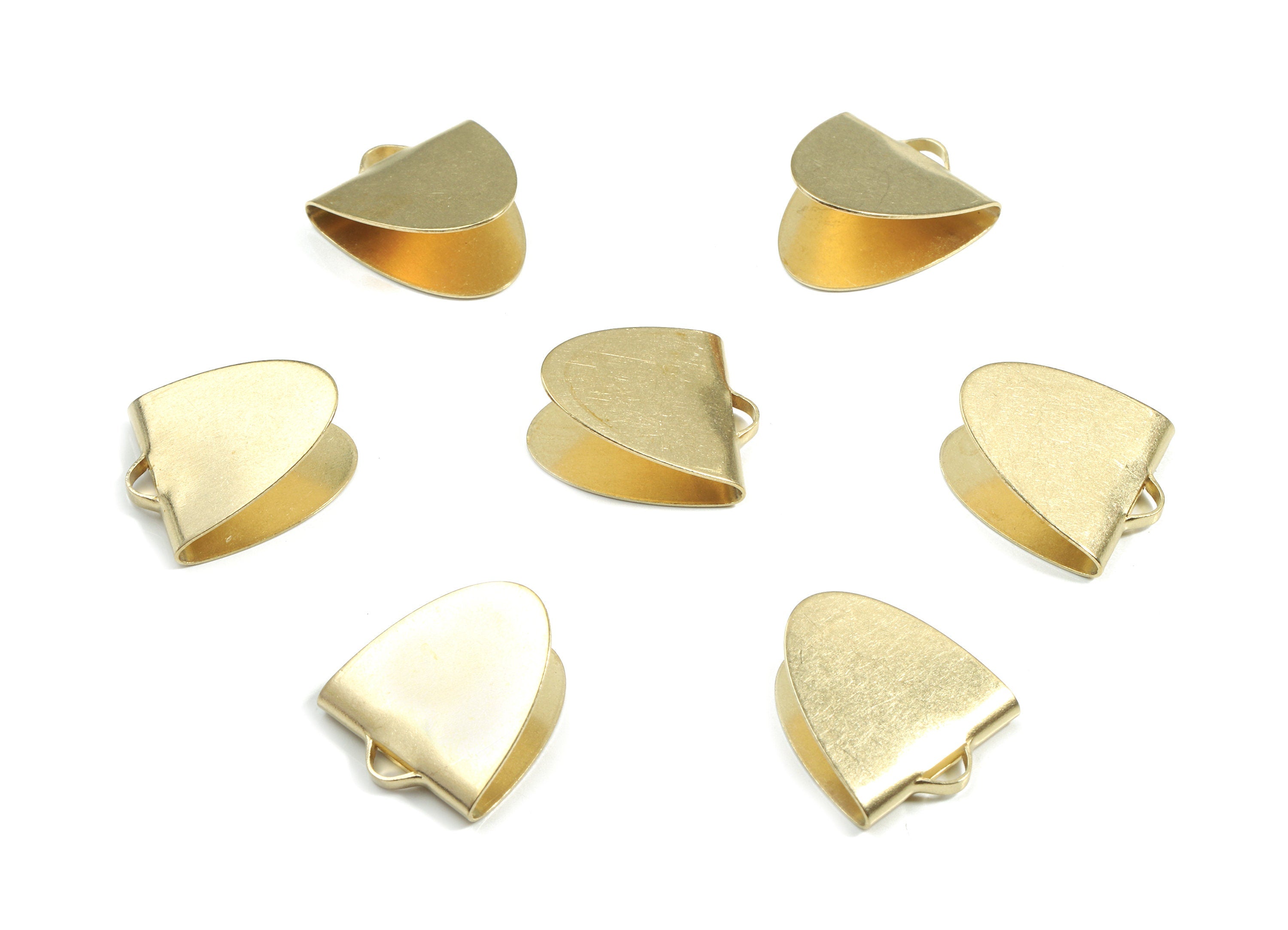 Brass Ribbon Crimps Fasteners Clip - Half Moon Brass Metal Claw - Flat Clasp Tassel End Cap - Jewelry Supplies - 17.69x15.54x0.39mm - PP3476 - DOMEDBAZAAR