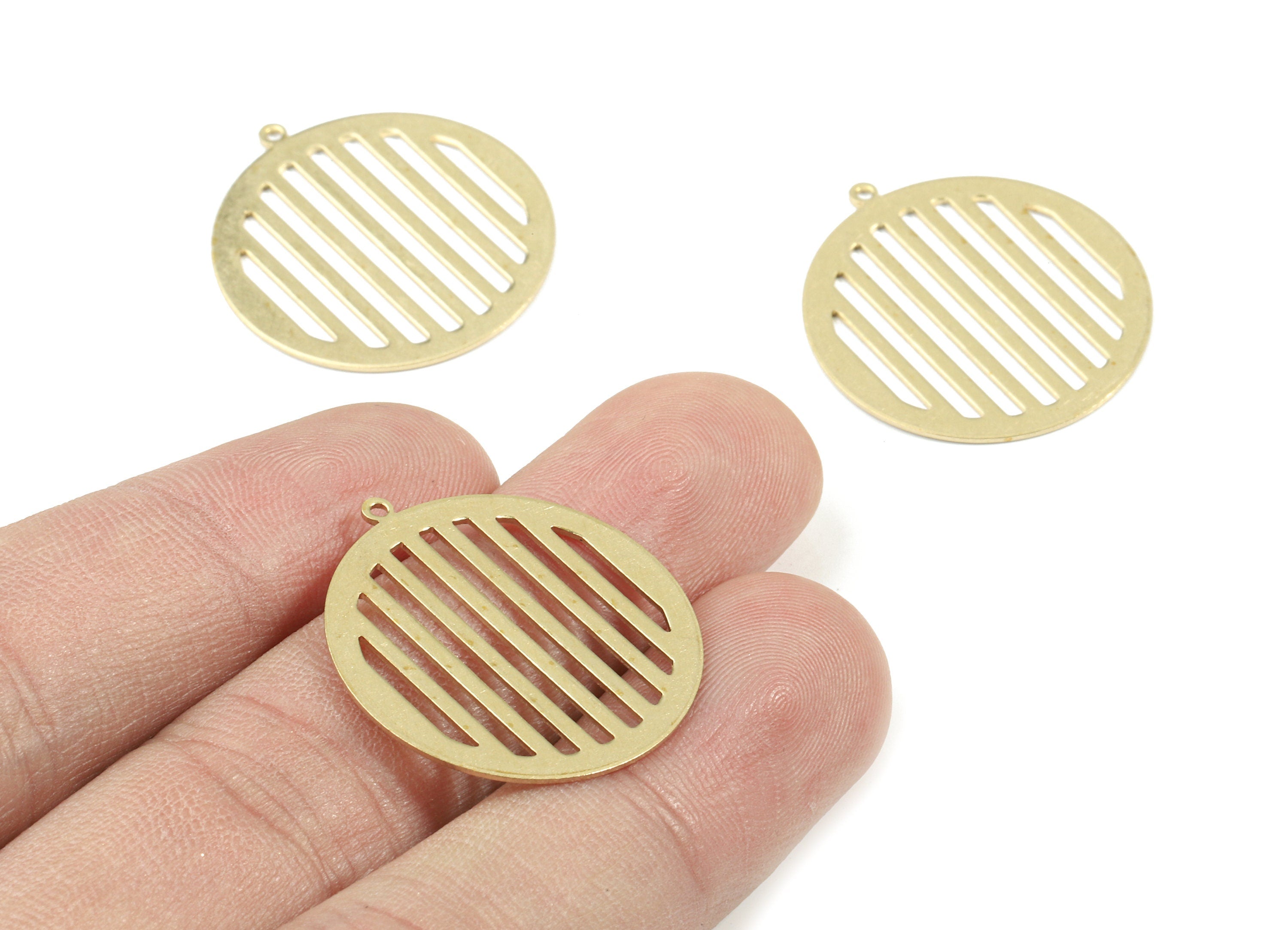 Brass Streaked Round Earring Charms - Raw Brass Round Pendant - Stripe Circle Pendant - Jewelry Supplies - 27.01x25.03x0.66mm - PP3477 - DOMEDBAZAAR