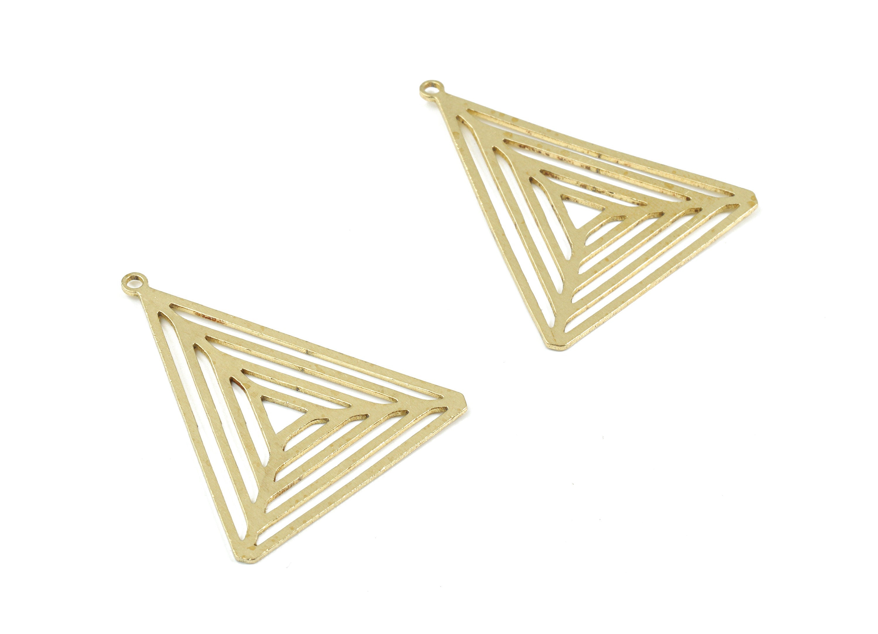 Brass Triangle Earring Charms - Raw Brass Pyramid Pendant - Earring Findings - Jewelry Supplies - 31.1x25.76x0.72mm - PP3479 - DOMEDBAZAAR
