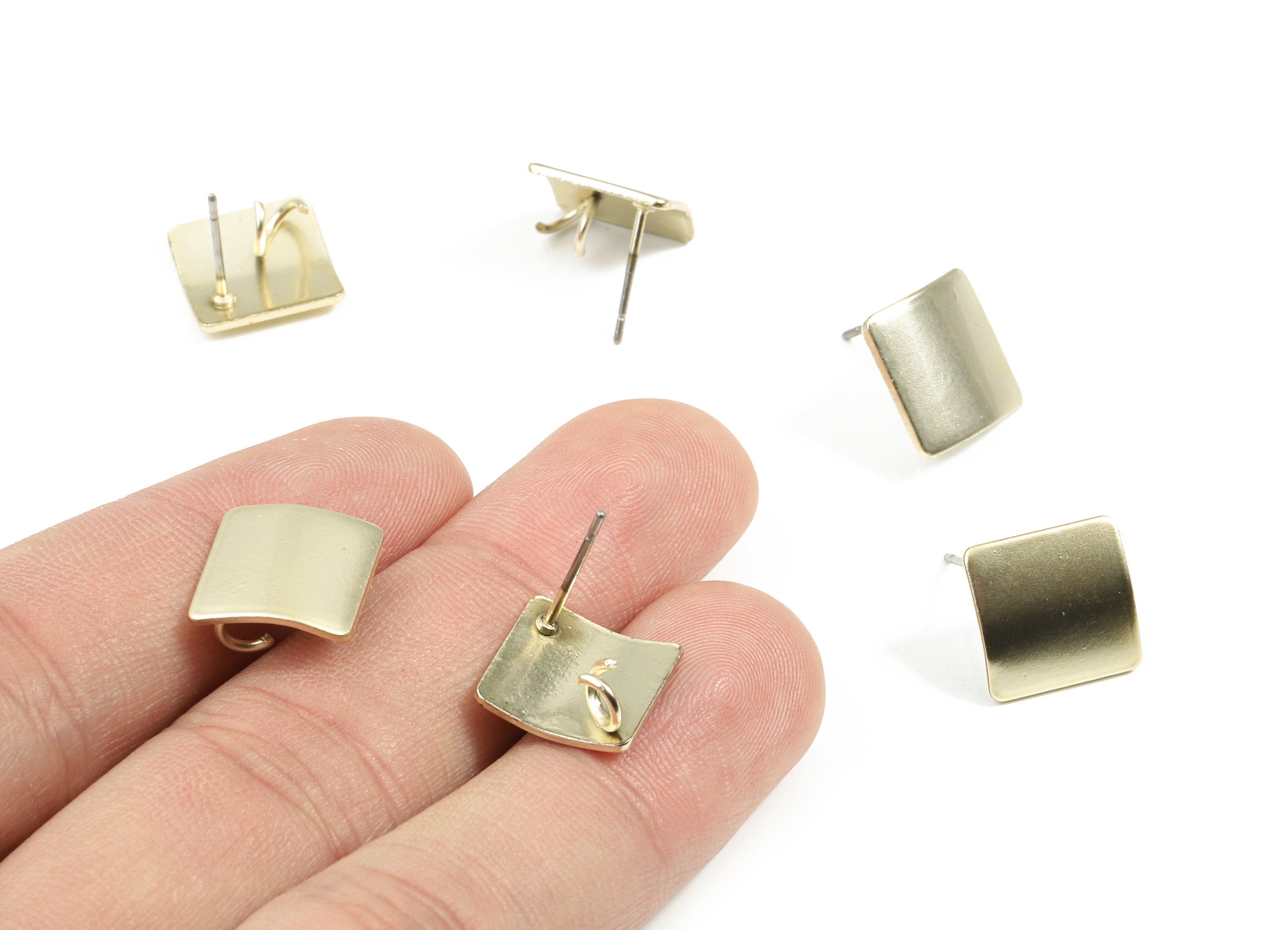 Iron Square Earring Stud With Loop - Square Earring Post - Gold Tone Plated Iron - Earring Post - Jewelry Supplies - 12x12.2x0.9mm - ZZ1592 - DOMEDBAZAAR