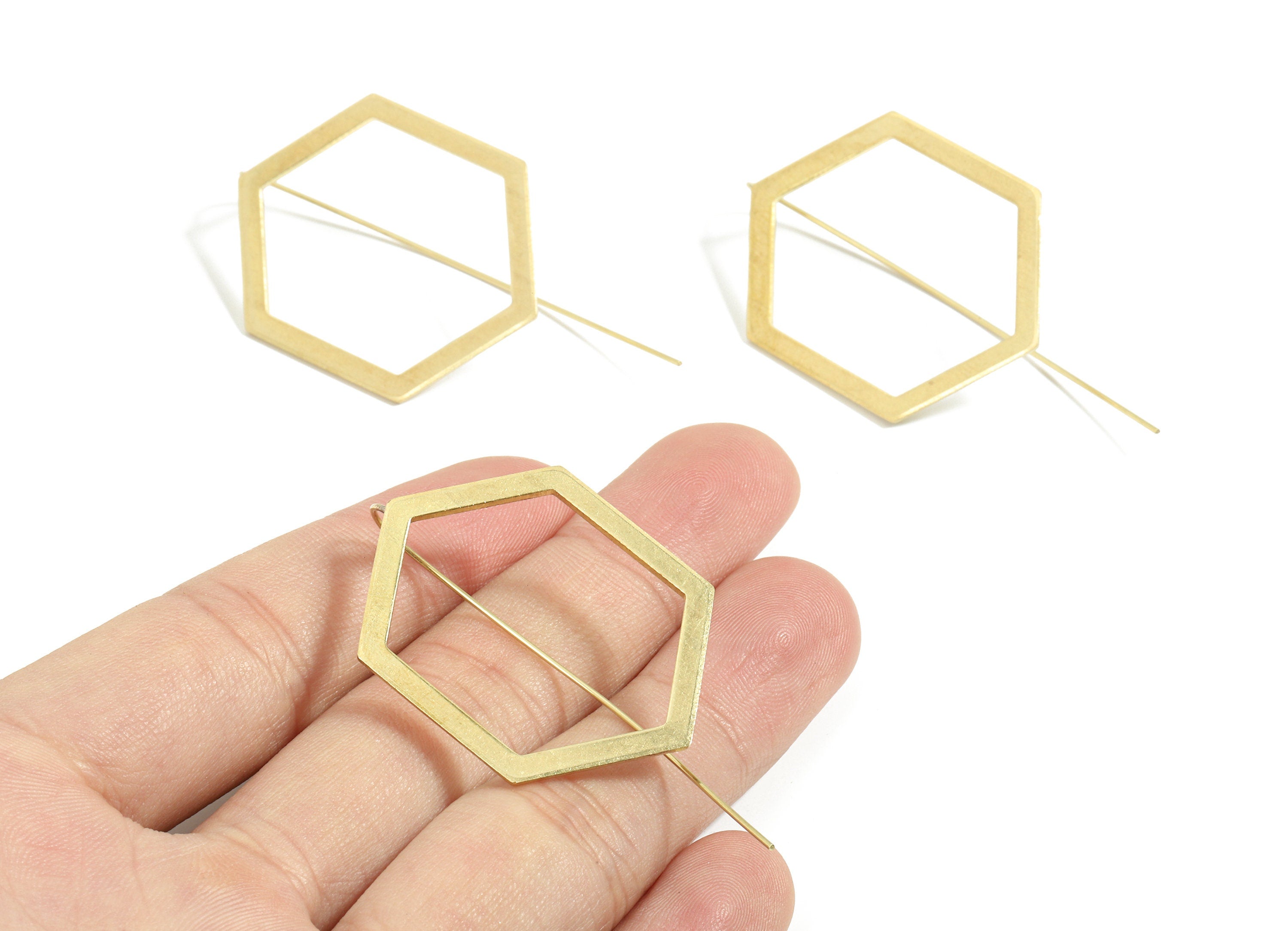 Brass Hexagon Earring Wire - Raw Brass Hexagon Earring Hook - Earring Hook - Jewelry Supplies - 56x29x1mm - PP3506 - DOMEDBAZAAR