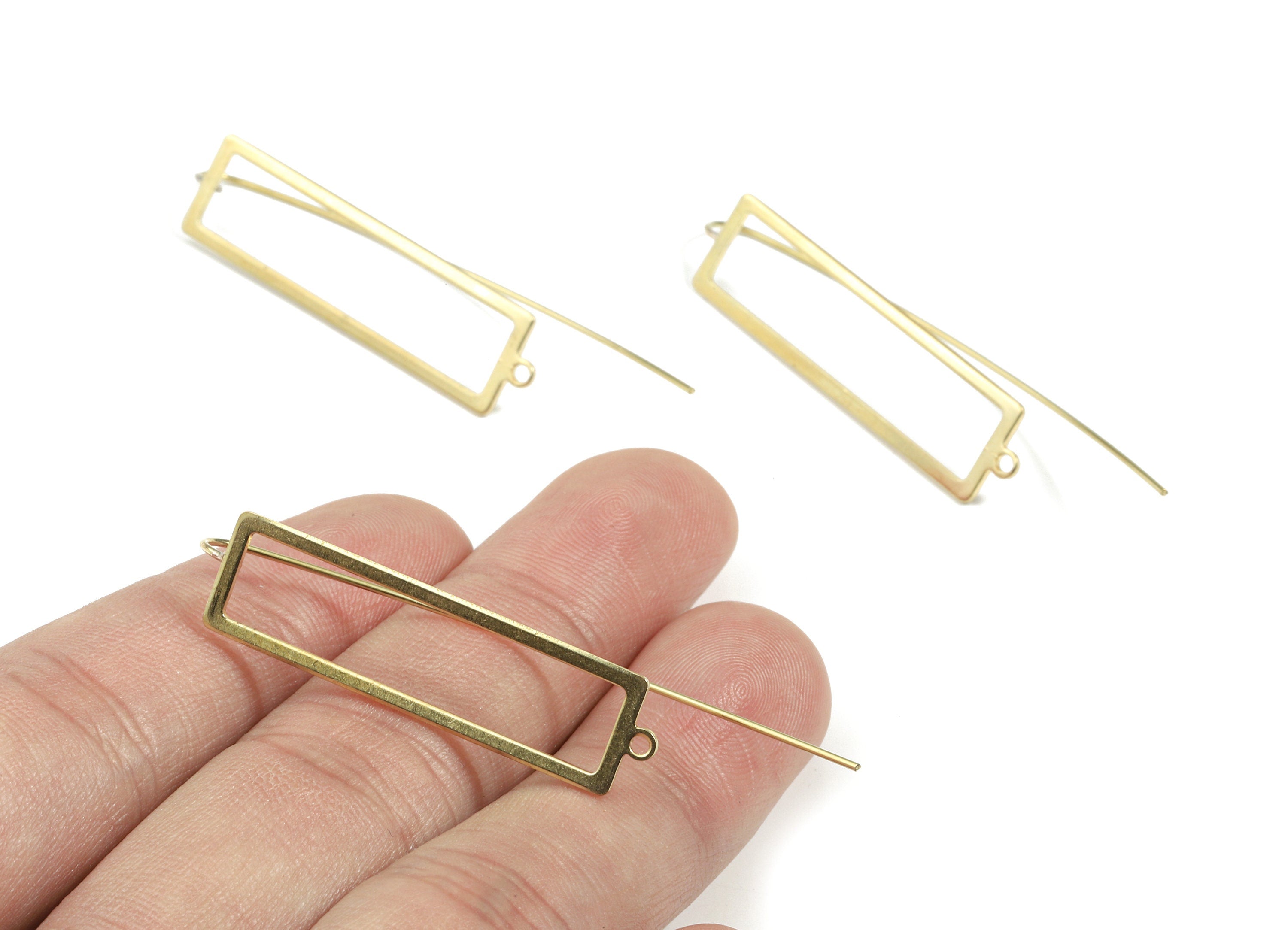 Brass Rectangle Earring Wire - Raw Brass Rectangle Earring Hook - Earring Hook - Jewelry Supplies - 56x10.24x0.91mm - PP3516 - DOMEDBAZAAR