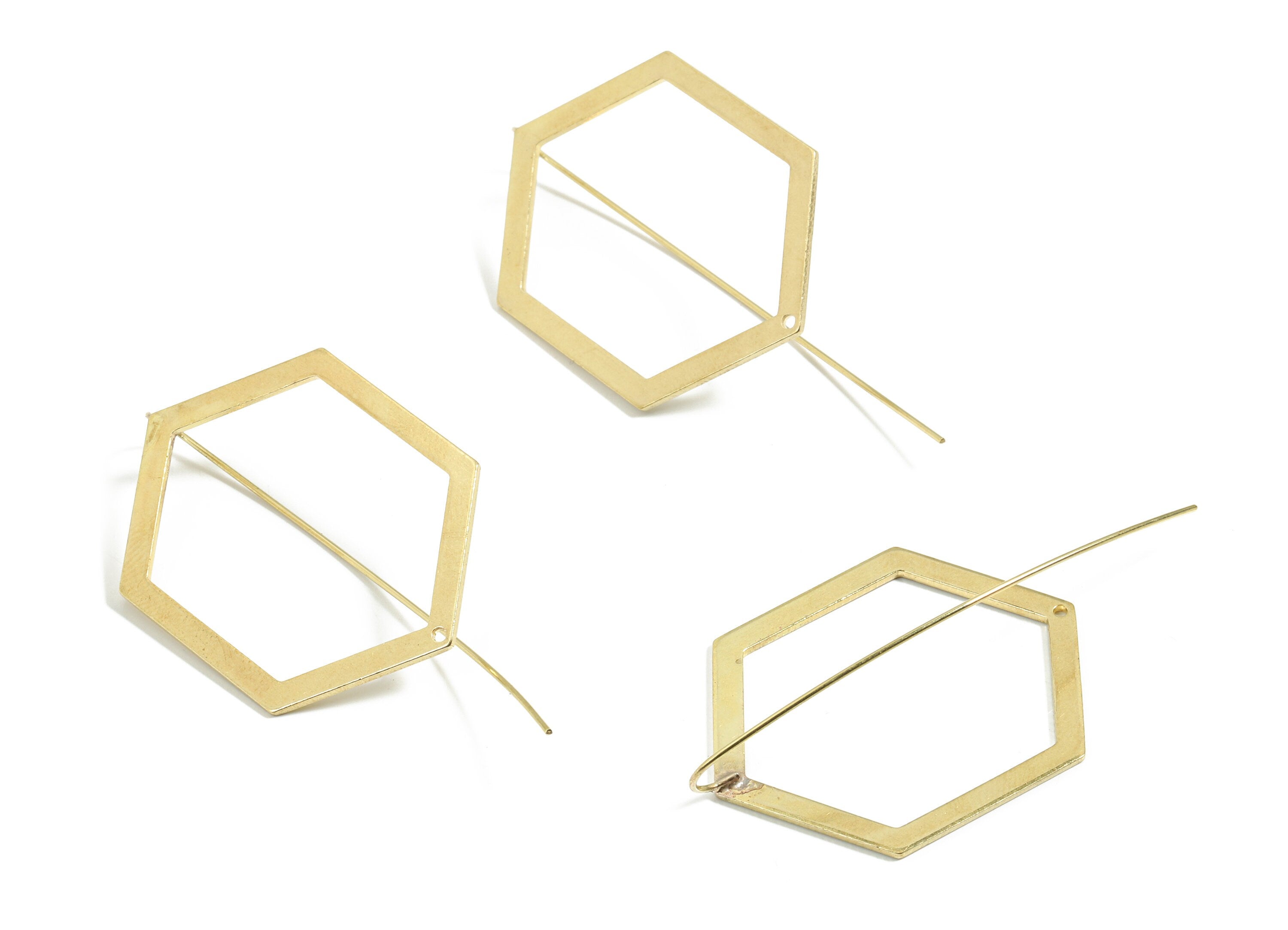Brass Hexagon Earring Wire - Raw Brass Hexagon Earring Hook - Earring Hook - Jewelry Supplies - 55x29x1mm - PP3509 - DOMEDBAZAAR