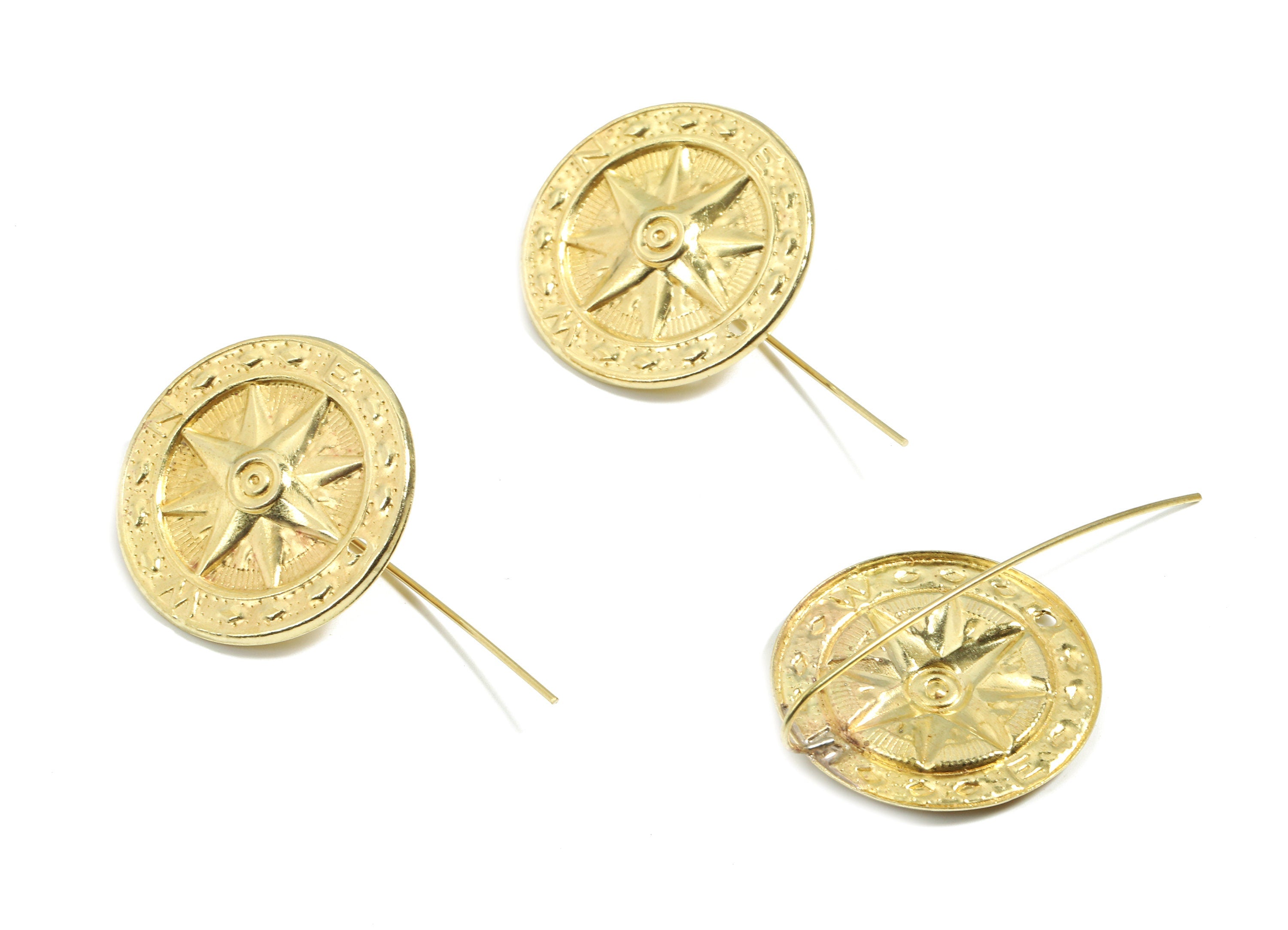 Brass Compass Earring Wire - Raw Brass Compass Earring Hook - Earring Hook - Jewelry Supplies - 41.8x24.96x2.18mm - PP3518 - DOMEDBAZAAR