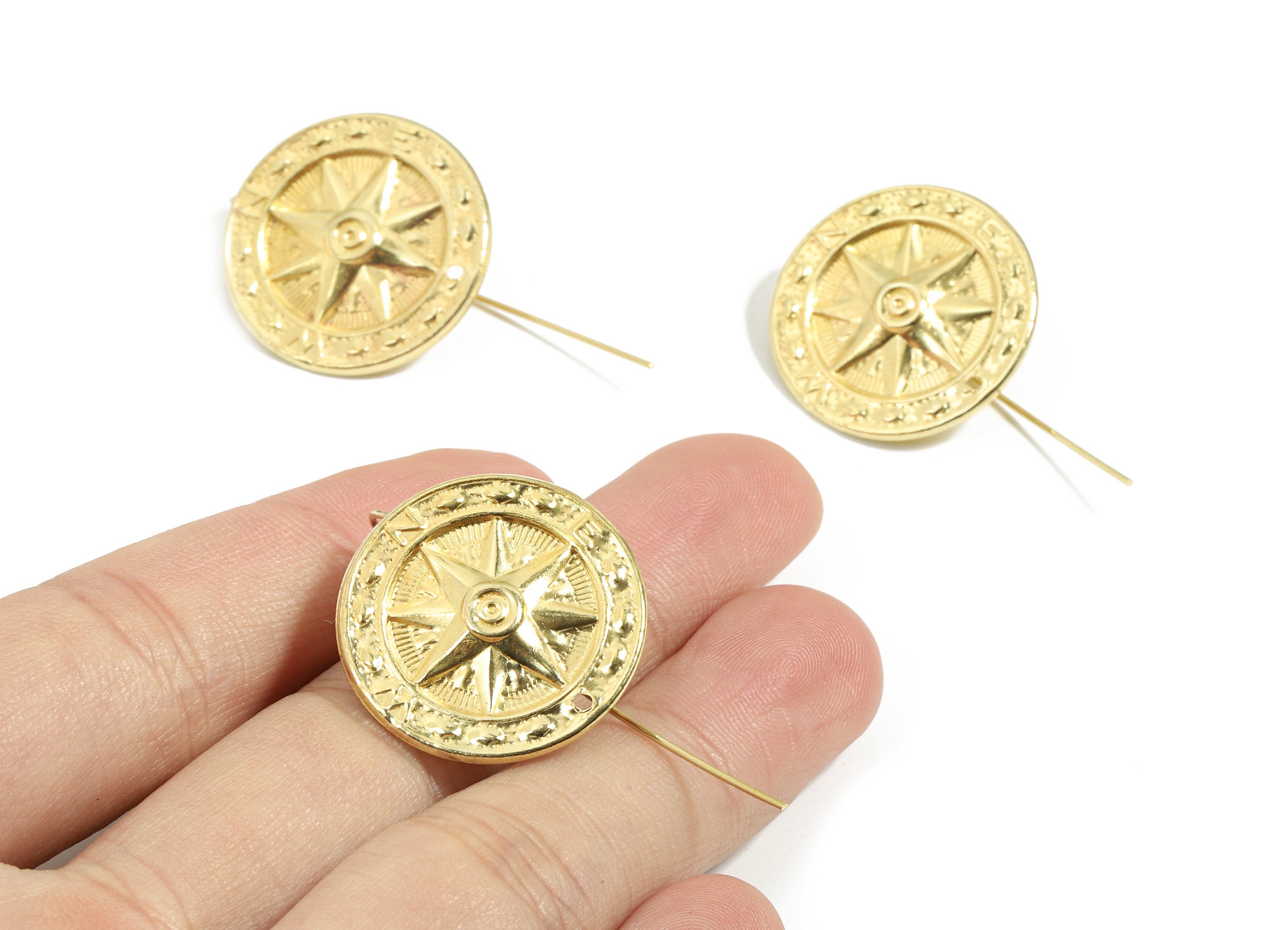 Brass Compass Earring Wire - Raw Brass Compass Earring Hook - Earring Hook - Jewelry Supplies - 41.8x24.96x2.18mm - PP3518 - DOMEDBAZAAR