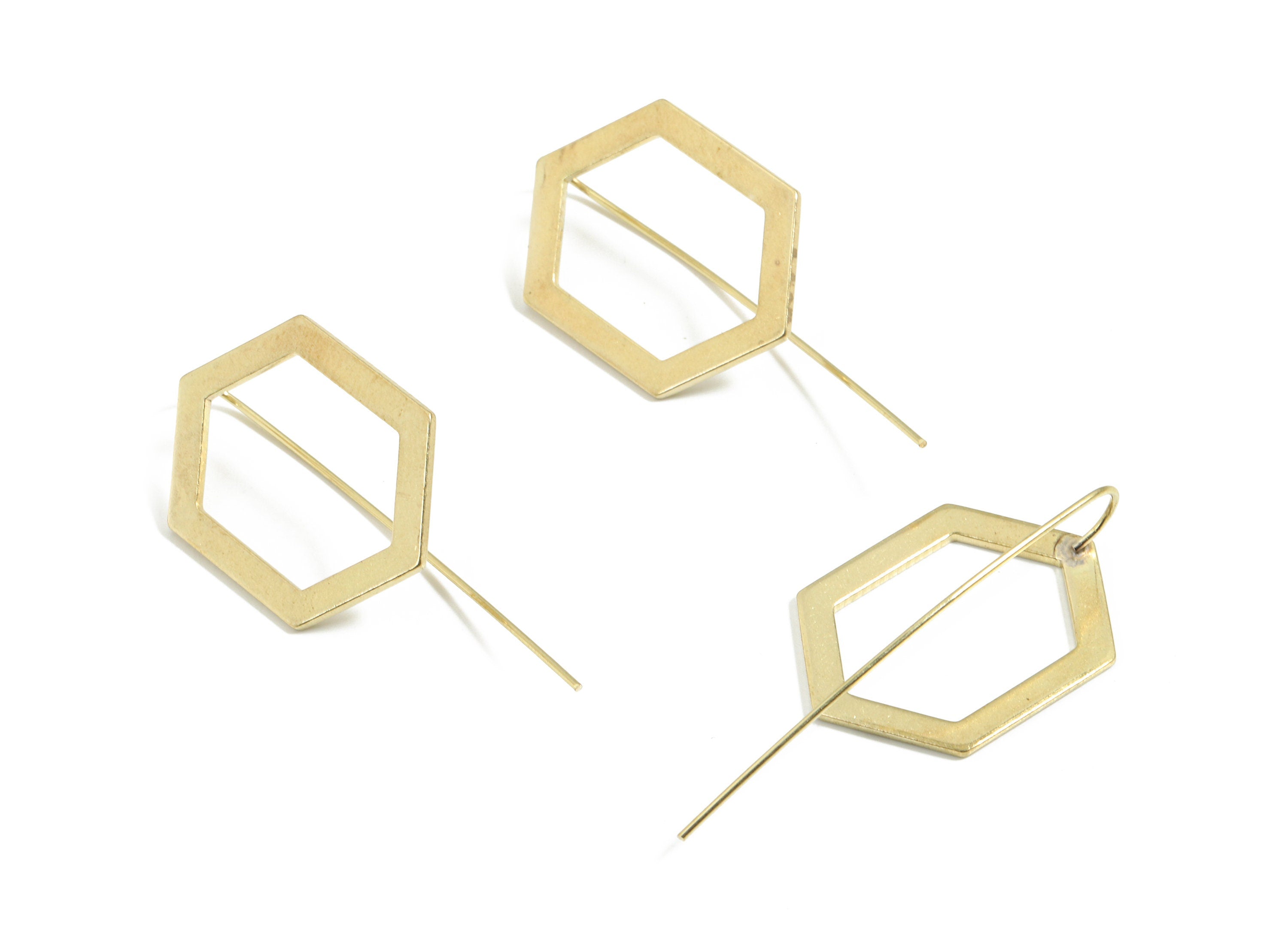Brass Hexagon Earring Wire - Raw Brass Hexagon Earring Hook - Earring Hook - Jewelry Supplies - 42x19x1mm - PP3502 - DOMEDBAZAAR