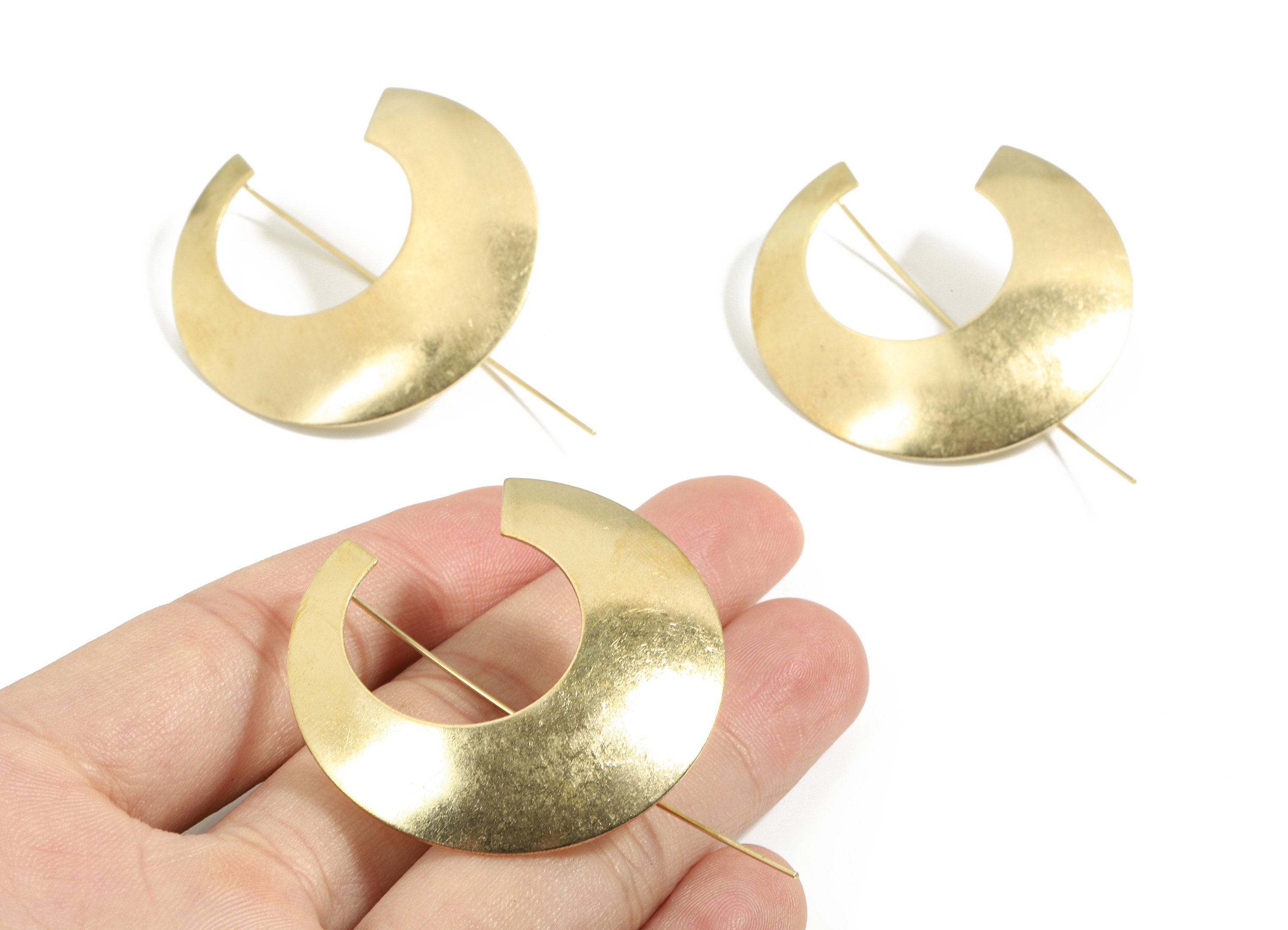 Brass Open Circle Earring Wire - Raw Brass C Earring Hook - Earring Hook - Jewelry Supplies - 56.8x39.28x0.63mm - PP3521 - DOMEDBAZAAR