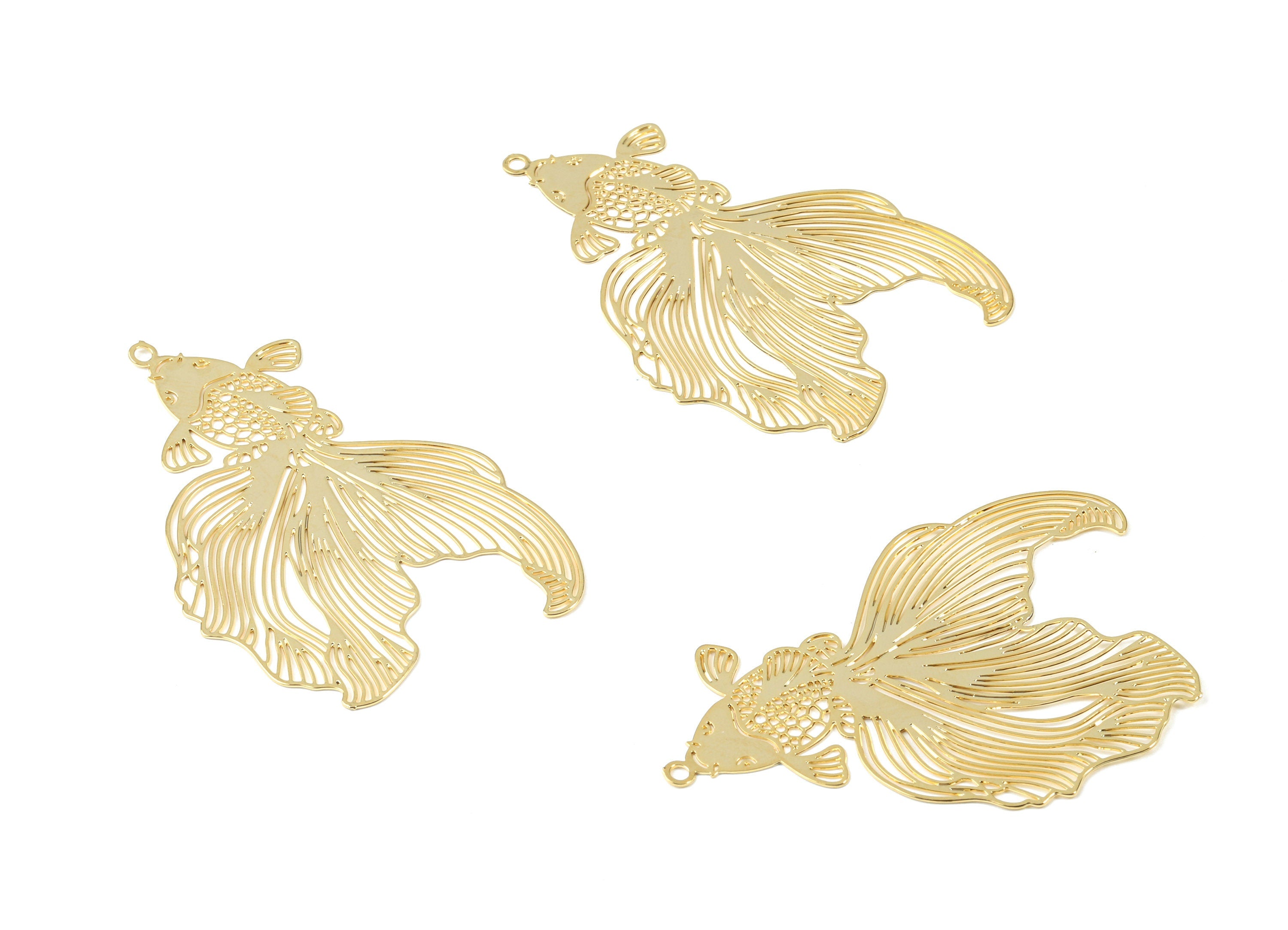 Brass Goldfish Earring Charms - Gold Lattice Pendant - 18K Real Gold Plated Brass - Jewelry Supplies - 49.15x30.82x0.38mm - RGP2609 - DOMEDBAZAAR
