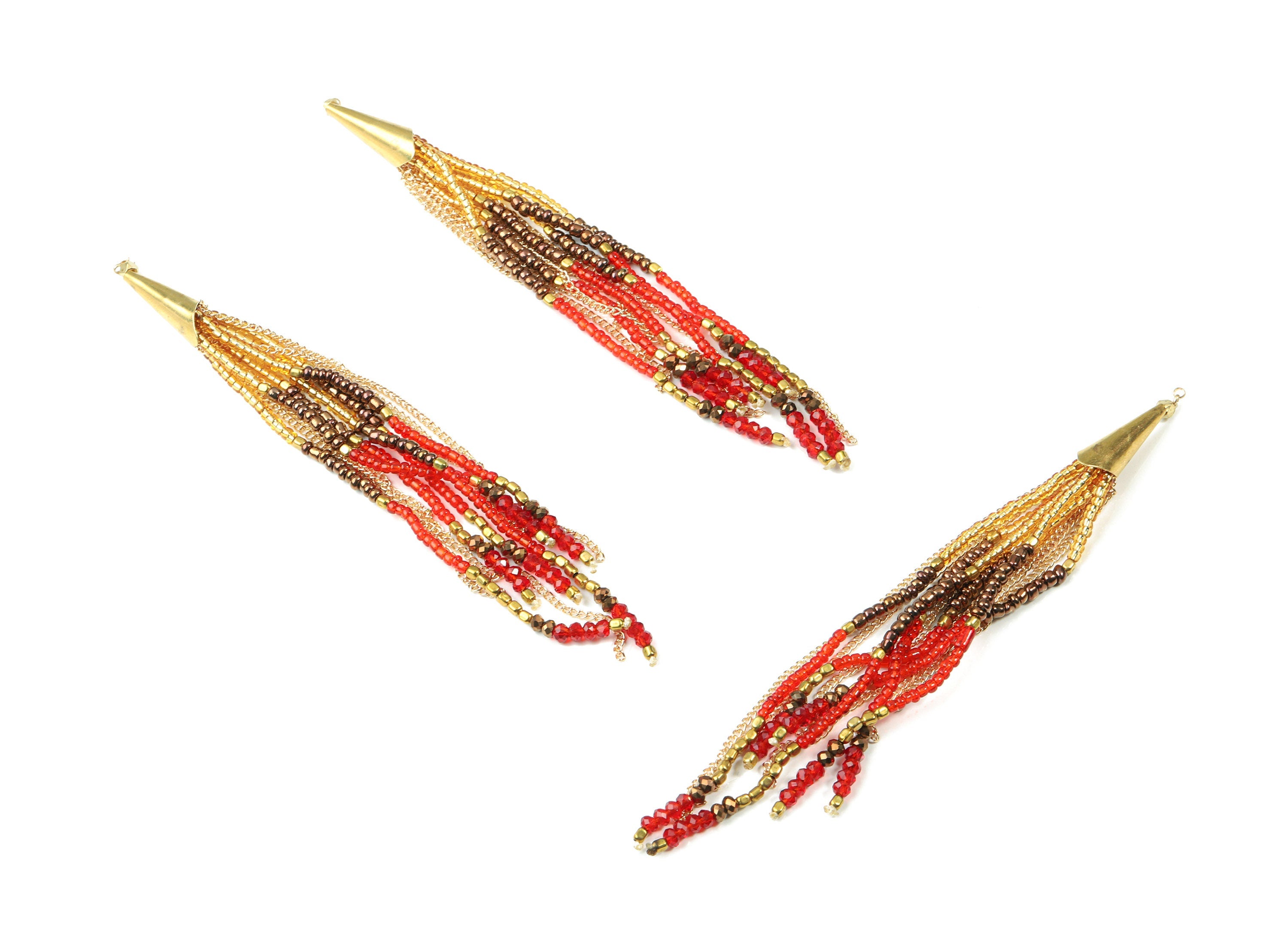 Glass Beaded Tassel Earrings - Handmade Glass Beaded Earring Tassel With Brass Cap - Japanese Seed Beads - Boho Charm - 118x7.03mm - TH1073B - DOMEDBAZAAR
