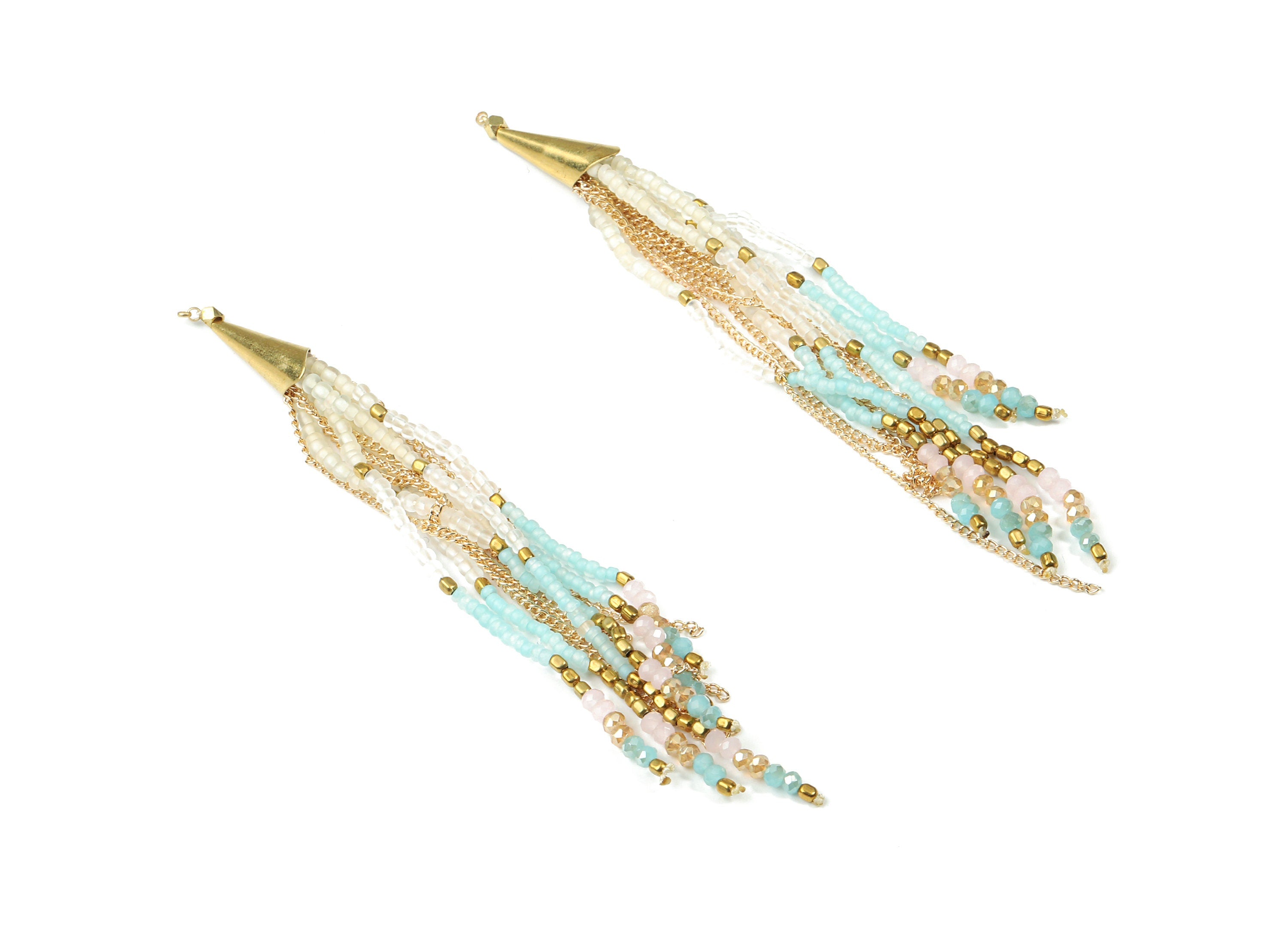 Glass Beaded Tassel Earrings - Handmade Glass Beaded Earring Tassel With Brass Cap - Japanese Seed Beads - Boho Charm - 118x7.03mm - TH1073C - DOMEDBAZAAR