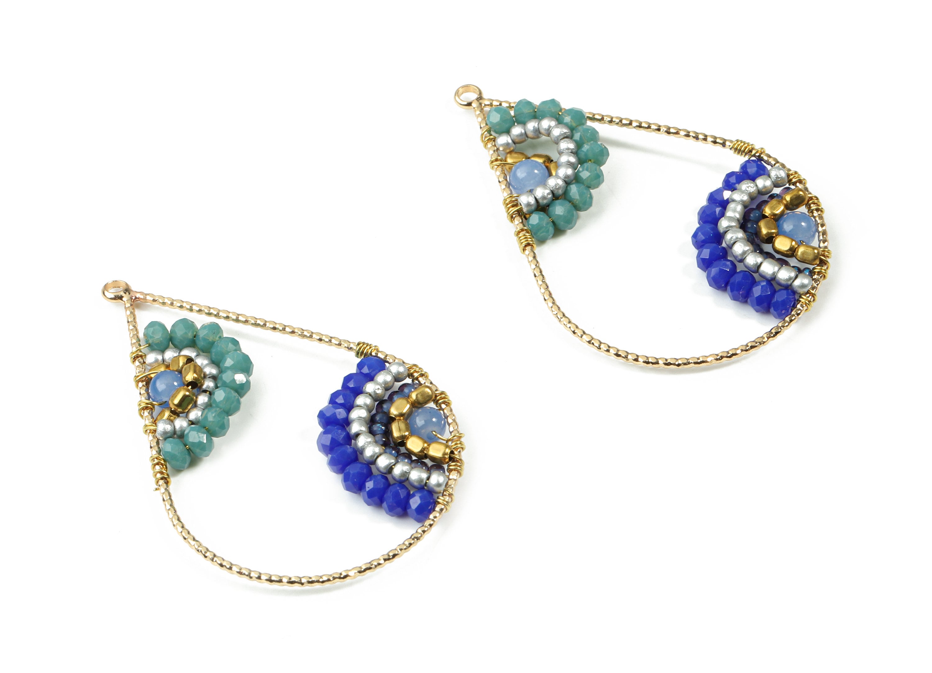 Glass Beaded Brass Drop Earring Charms - Handmade Glass Beaded Brass - Earring Wire - Japanese Seed Beads  - 43.64x28.05x3.75mm - TH1075A - DOMEDBAZAAR