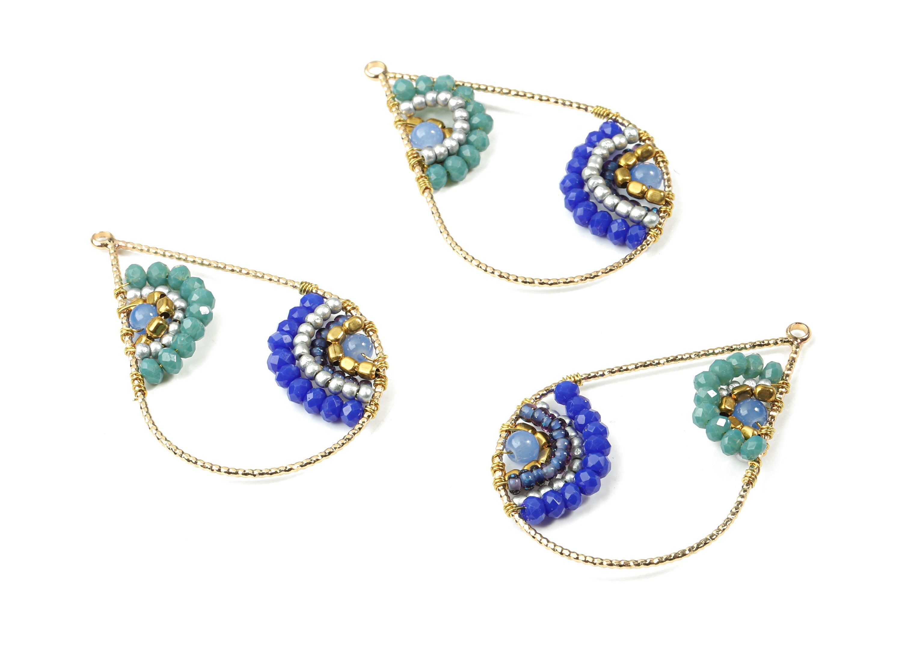 Glass Beaded Brass Drop Earring Charms - Handmade Glass Beaded Brass - Earring Wire - Japanese Seed Beads  - 43.64x28.05x3.75mm - TH1075A - DOMEDBAZAAR