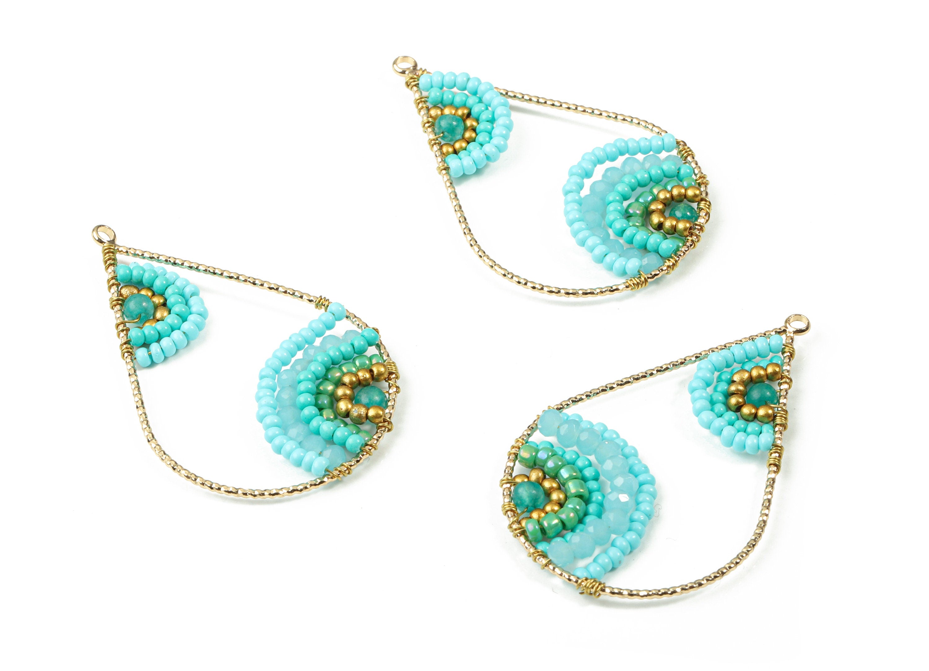 Glass Beaded Brass Drop Earring Charms - Handmade Glass Beaded Brass - Earring Wire - Japanese Seed Beads  - 43.64x28.05x3.75mm - TH1075B - DOMEDBAZAAR