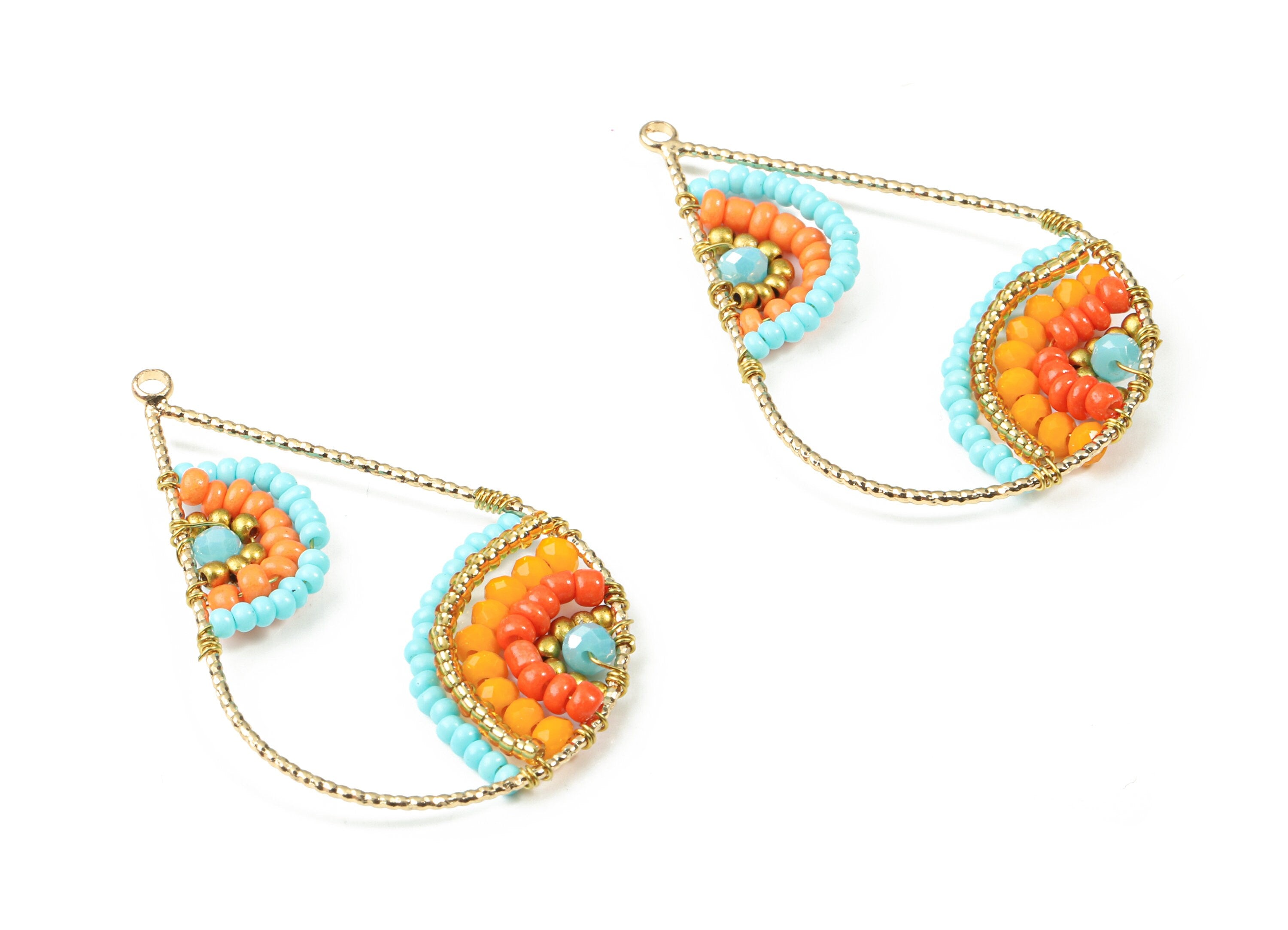 Glass Beaded Brass Drop Earring Charms - Handmade Glass Beaded Brass - Earring Wire - Japanese Seed Beads  - 43.64x28.05x3.75mm - TH1075C - DOMEDBAZAAR