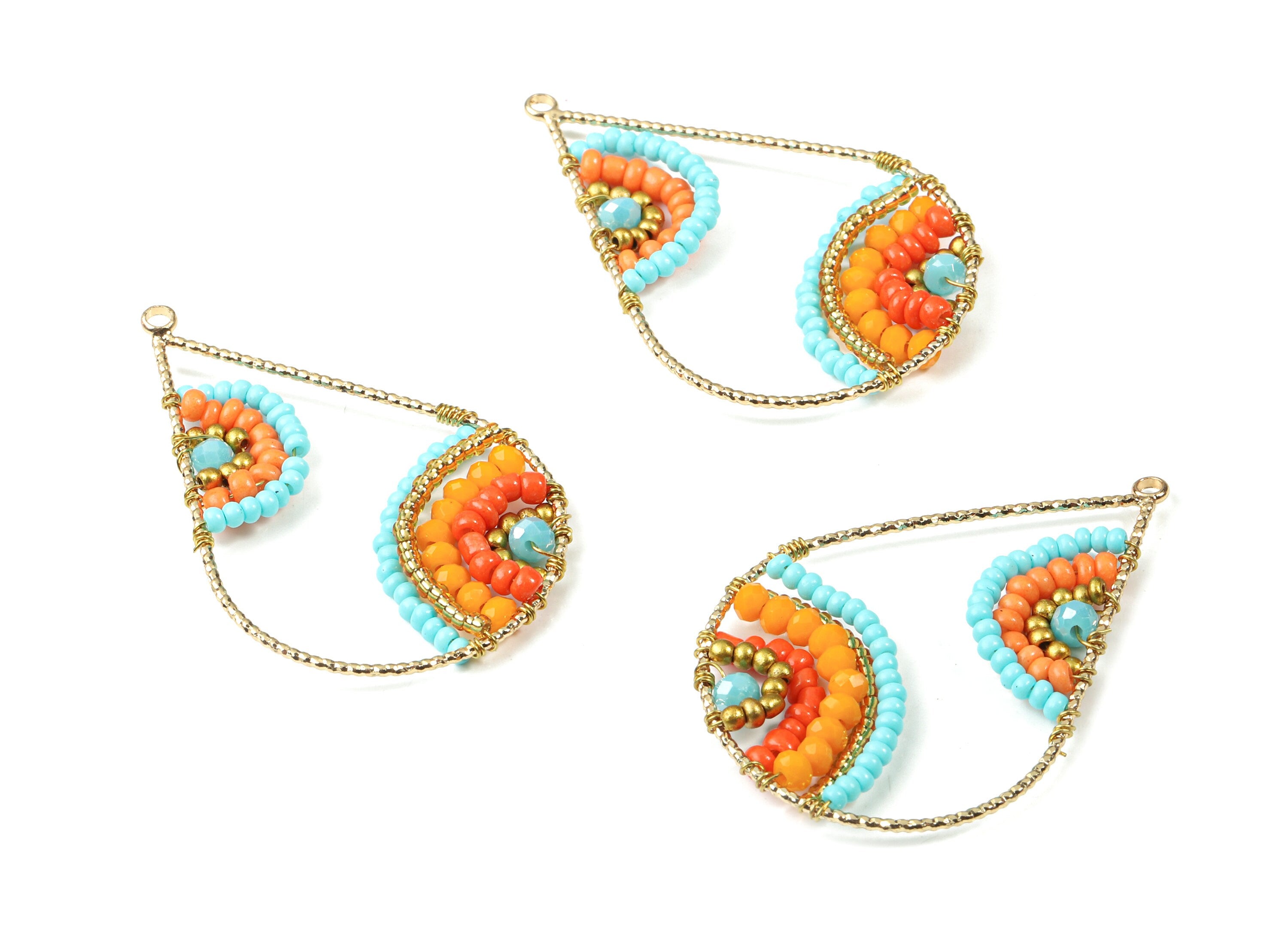 Glass Beaded Brass Drop Earring Charms - Handmade Glass Beaded Brass - Earring Wire - Japanese Seed Beads  - 43.64x28.05x3.75mm - TH1075C - DOMEDBAZAAR