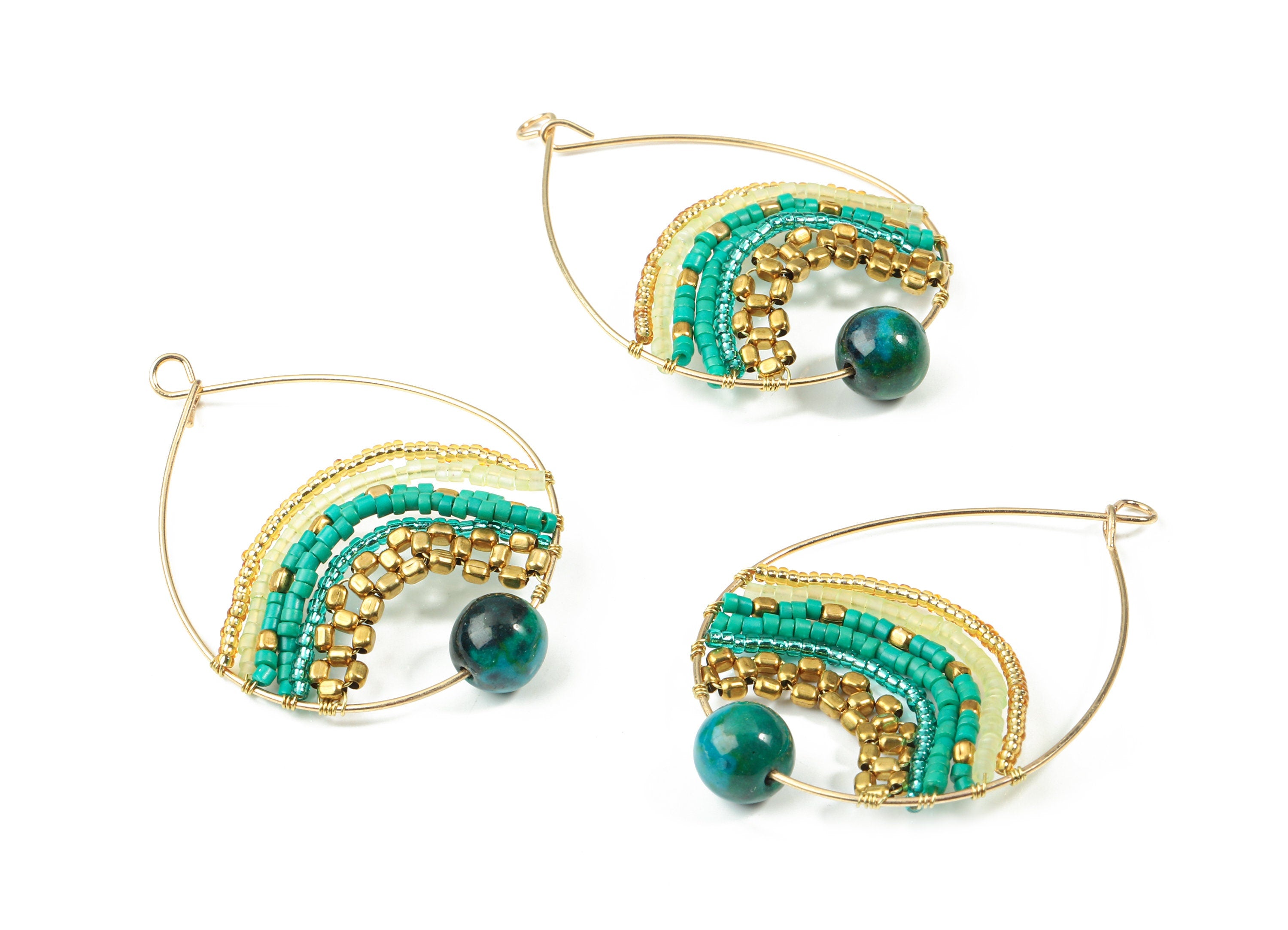 Glass Beaded Brass Drop Earring Charms - Handmade Glass Beaded Brass Earring Wire - Japanese Seed Beads  - 50.46x34.74x8.6mm - TH1078 - DOMEDBAZAAR