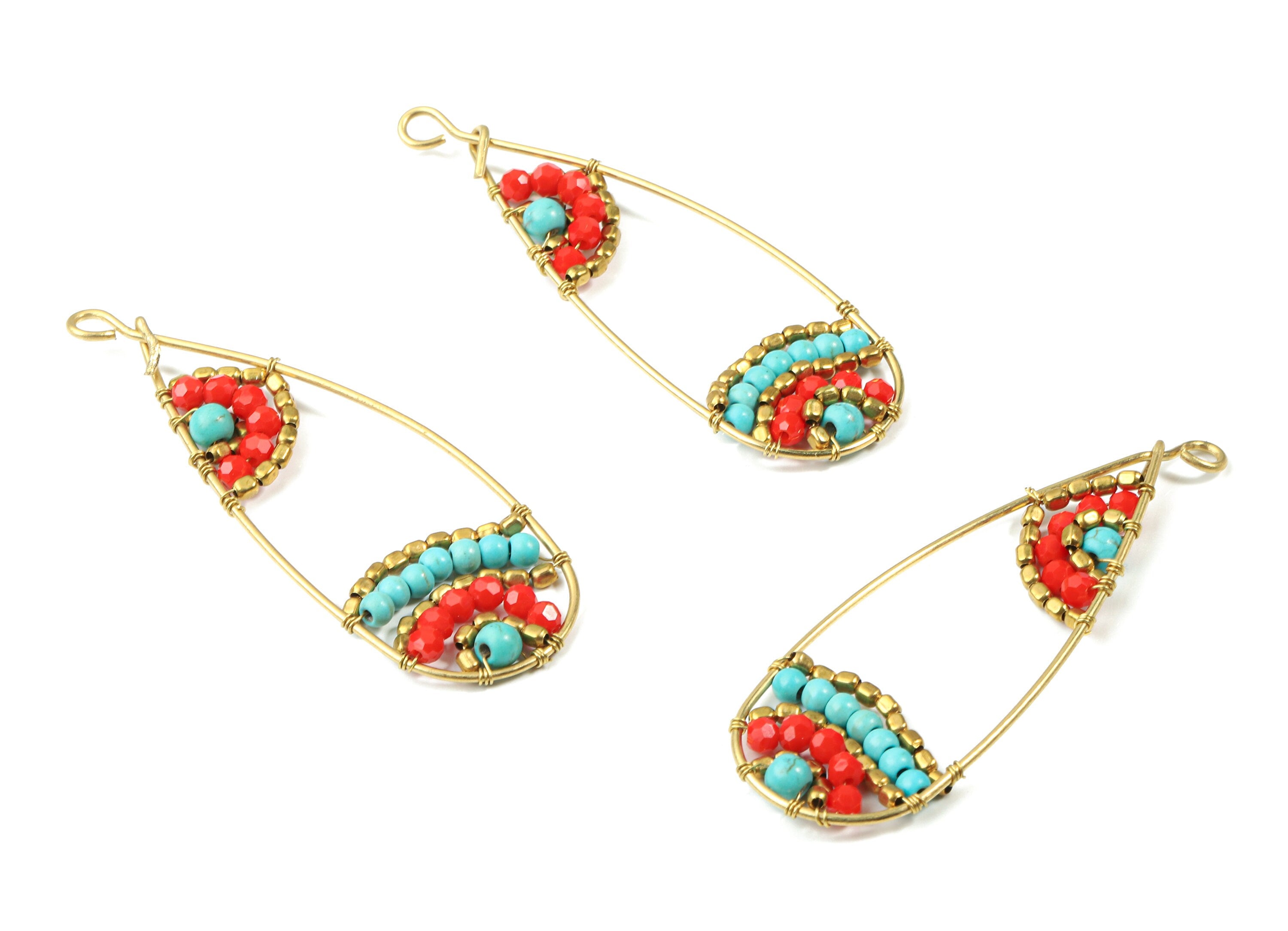 Glass Beaded Brass Drop Earring Charms - Handmade Glass Beaded Brass Earring Wire - Japanese Seed Beads  - 63.76x21.26x4.26mm - TH1080A - DOMEDBAZAAR