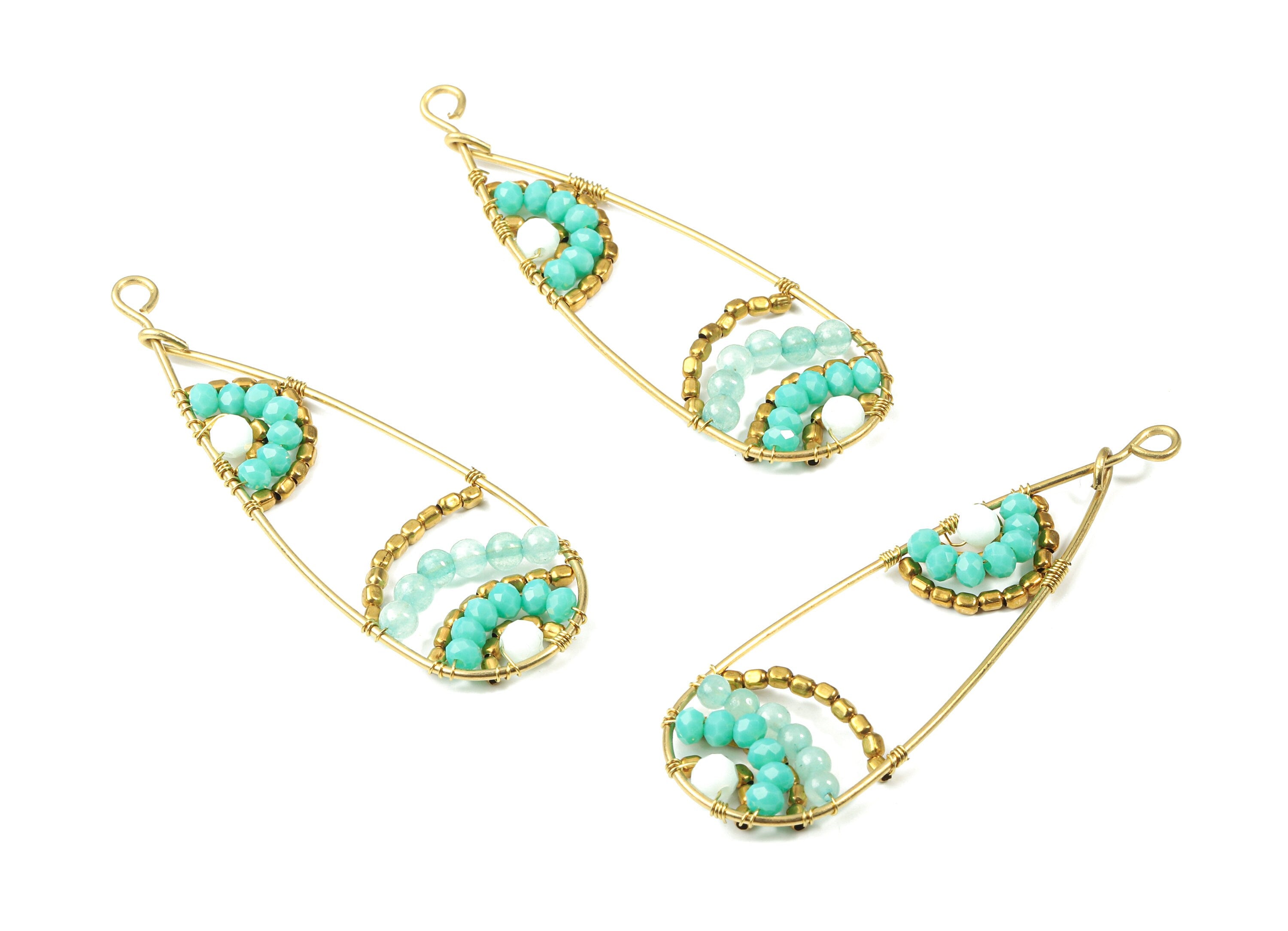 Glass Beaded Brass Drop Earring Charms - Handmade Glass Beaded Brass Earring Wire - Japanese Seed Beads  - 63.76x21.26x4.26mm - TH1080B - DOMEDBAZAAR