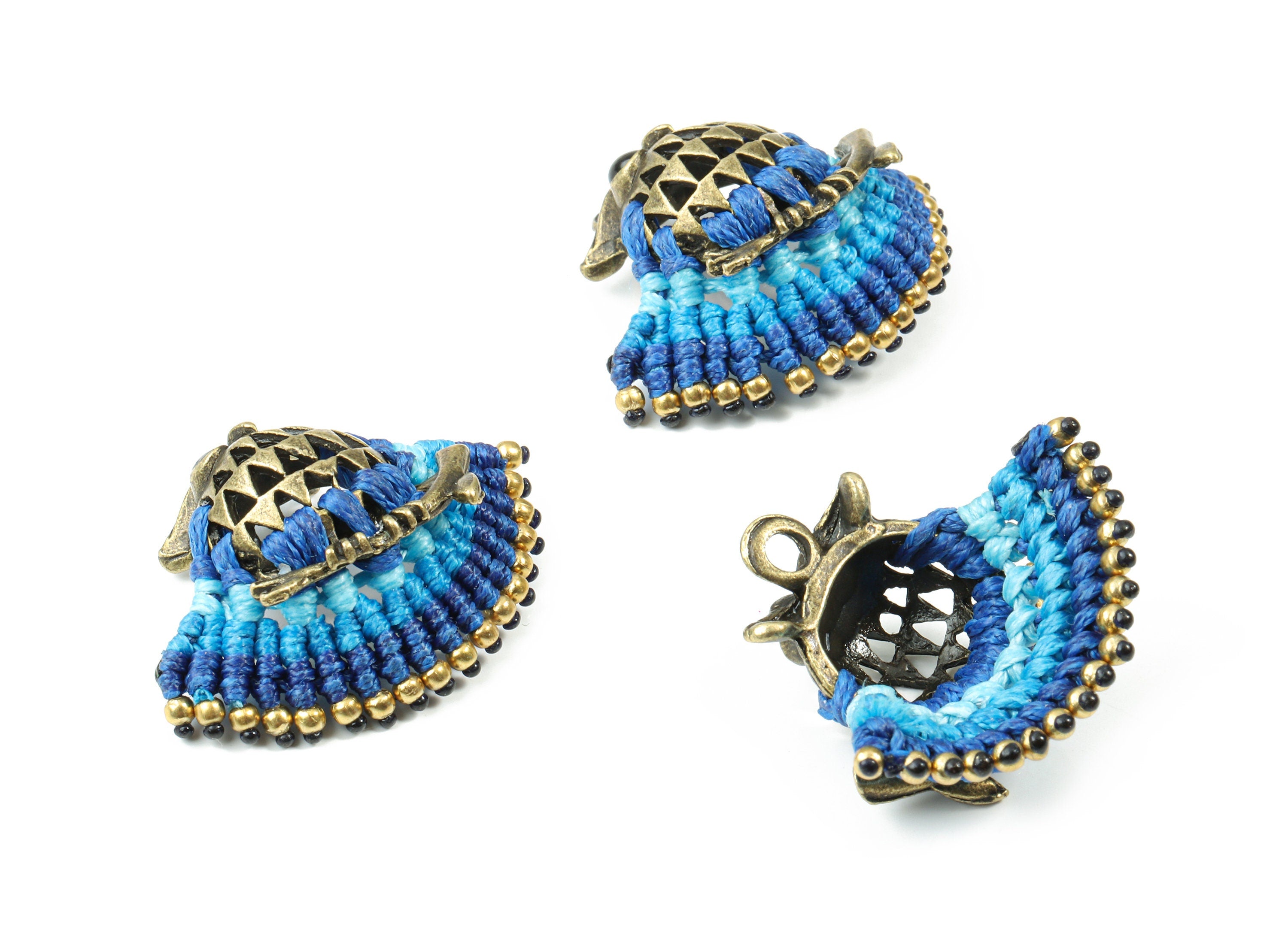 Owl Tassels Macrame Earrings - Brass Bohemian Owl Earring Charms  - Gypsy Owl Pendant - Tassel Findings  - 36.13x29.46x5.8mm - TS1144A - DOMEDBAZAAR