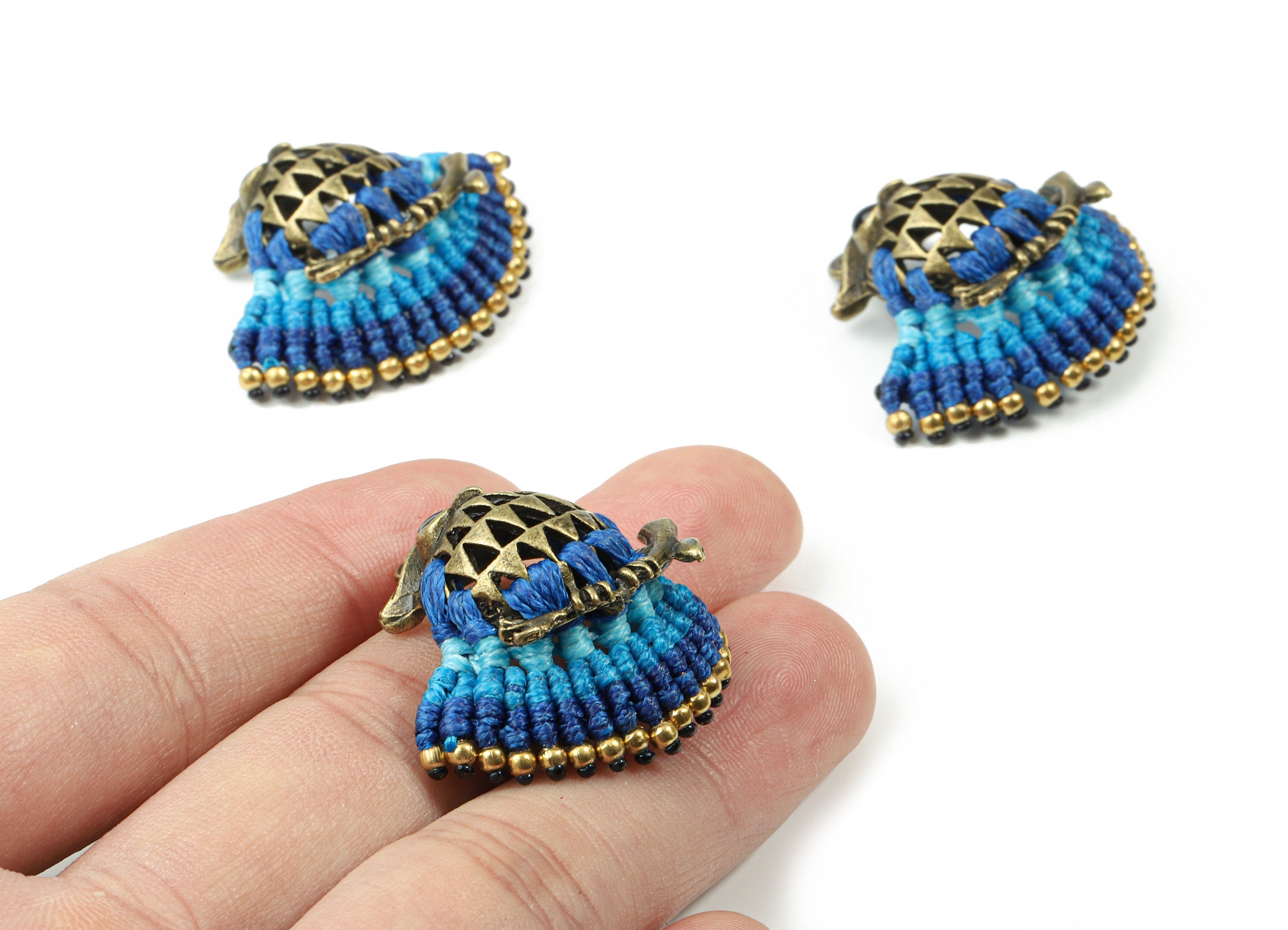 Owl Tassels Macrame Earrings - Brass Bohemian Owl Earring Charms  - Gypsy Owl Pendant - Tassel Findings  - 36.13x29.46x5.8mm - TS1144A - DOMEDBAZAAR