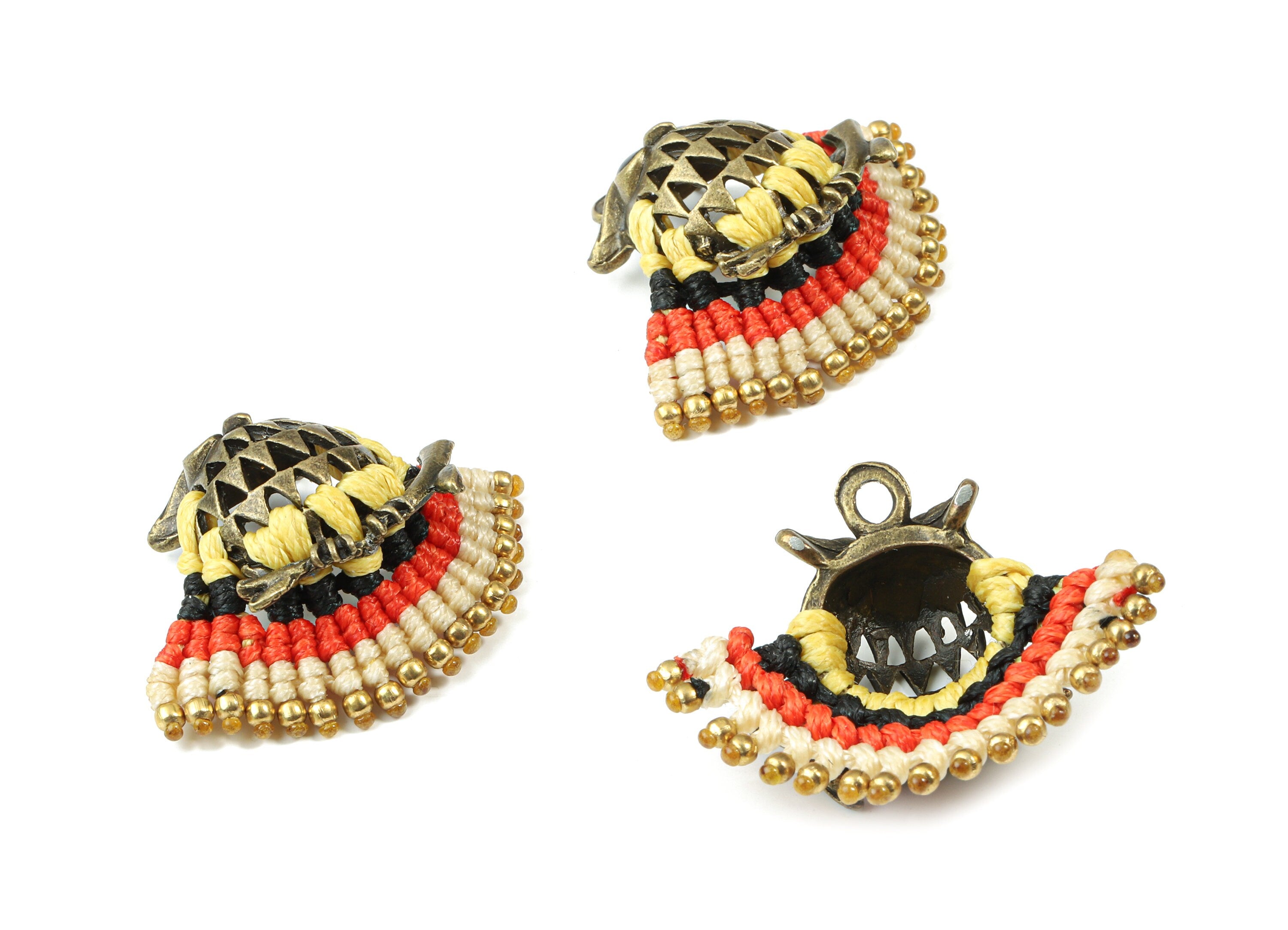 Owl Tassels Macrame Earrings - Brass Bohemian Owl Earring Charms  - Gypsy Owl Pendant - Tassel Findings  - 36.13x29.46x5.8mm - TS1144B - DOMEDBAZAAR