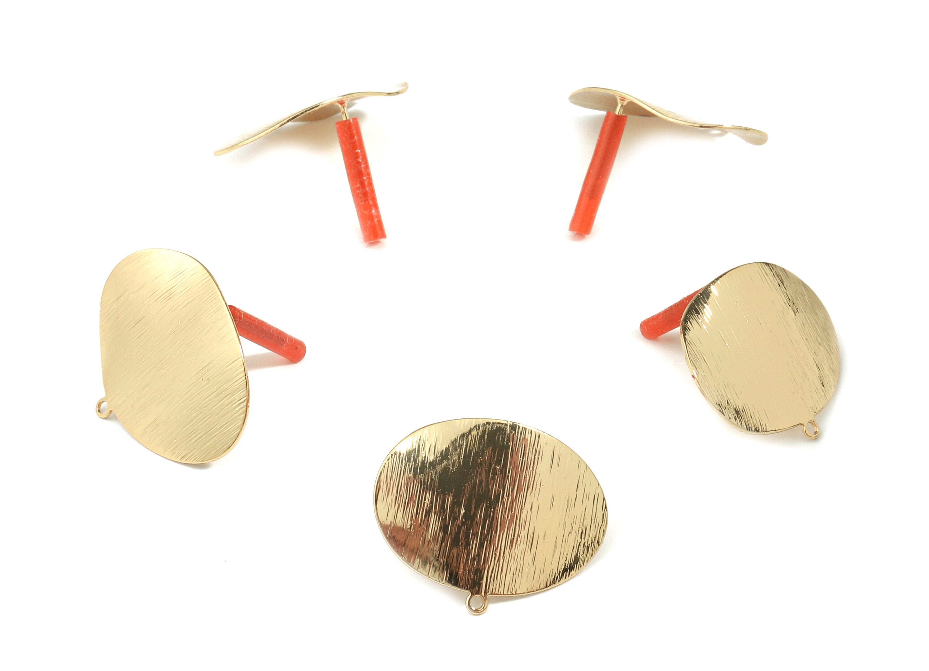 Brass Textured Oval Earring Post - Gold Oval Earring Stud With Loop - Surgical Stud - Earring Post - Jewelry Supplies - 25x20x0.8mm - PP3531 - DOMEDBAZAAR