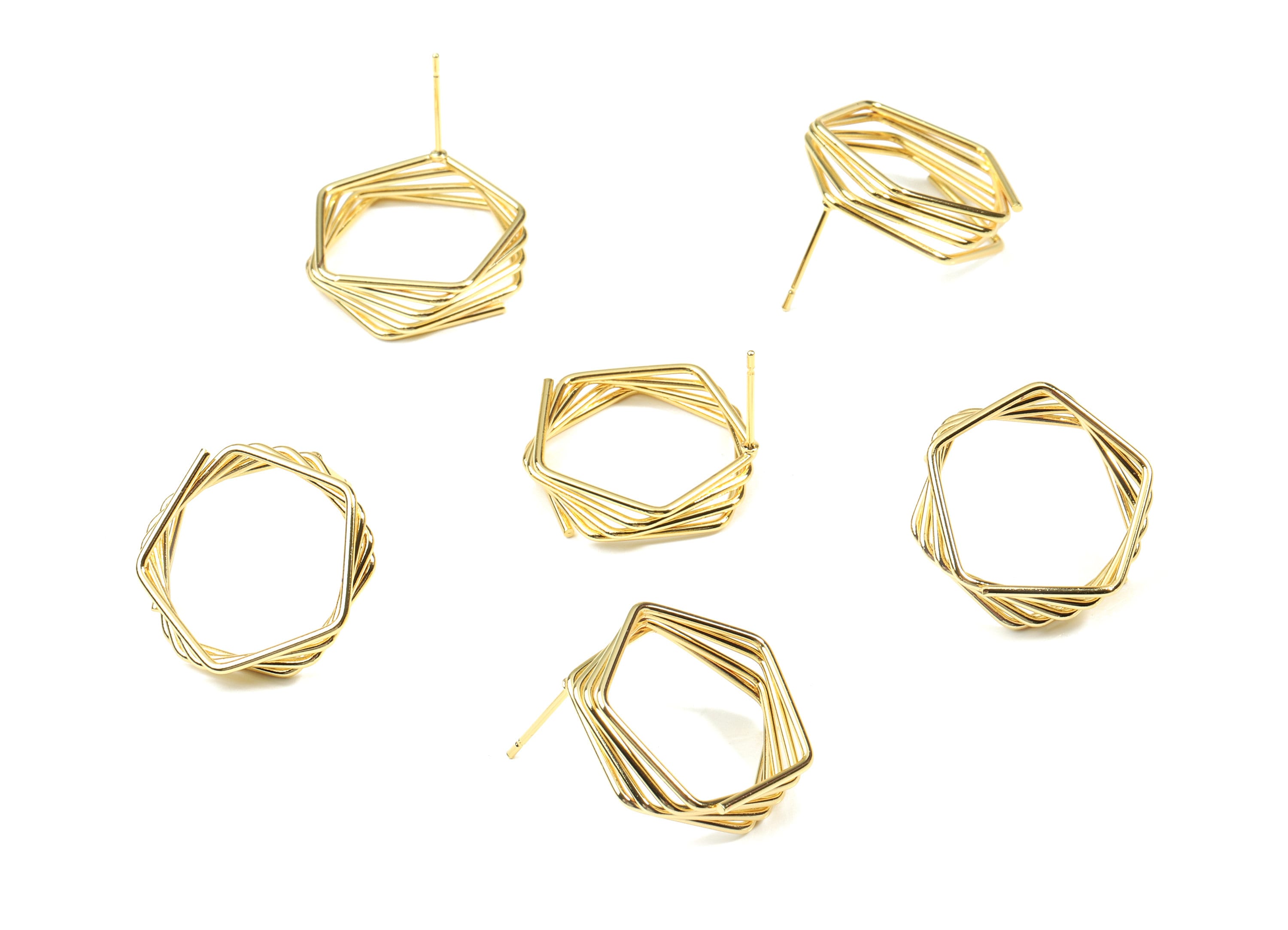 Brass Pentagon Earring Post - Gold Pentagon Stud Earring - Pentagon Wires Earring - 18K Real Gold Plated Brass - 22.6x4.26x1.43mm - RGP2612 - DOMEDBAZAAR