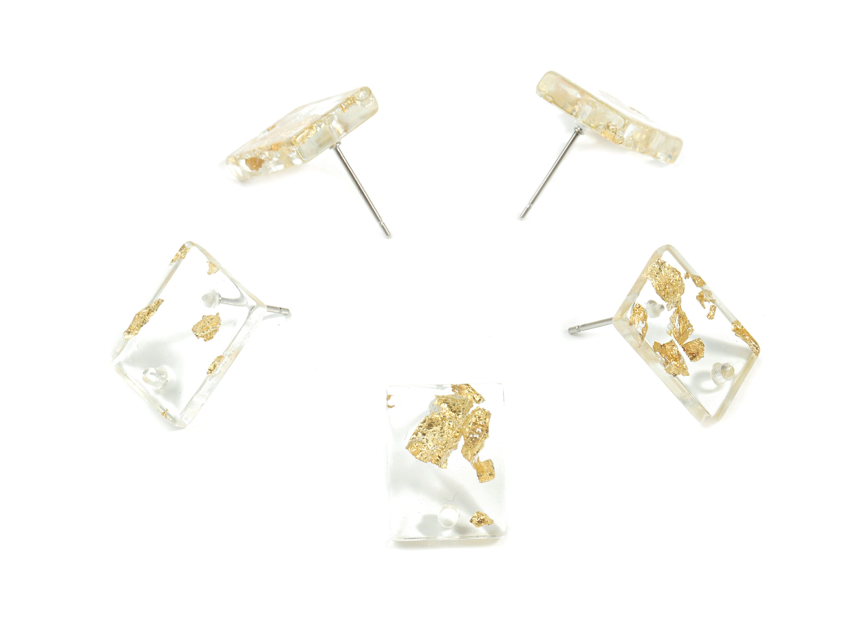 Acetate Rectangle Earring Stud - Gold Foil & Confetti - Rectangle Earring Post and Stud - Color Code: A255 - 15.43x11.72x2.5mm- AC1663-A255 - DOMEDBAZAAR