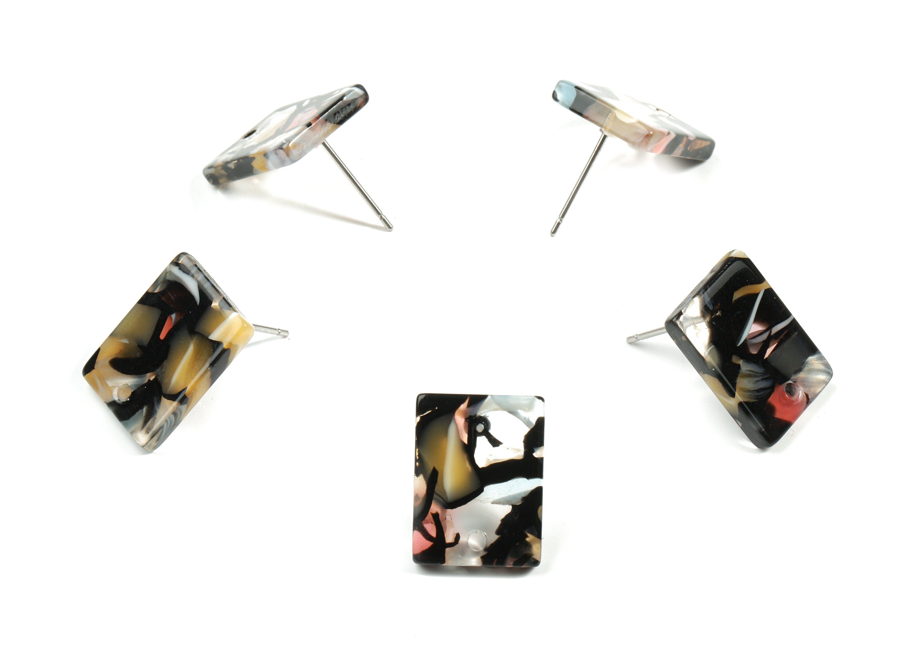 Acetate Rectangle Earring Stud - Rectangle Earring Post - Surgical Stud - Jewelry Supplies - Color Code: A343 - 15.53x12x2.5mm - AC1663-A343 - DOMEDBAZAAR