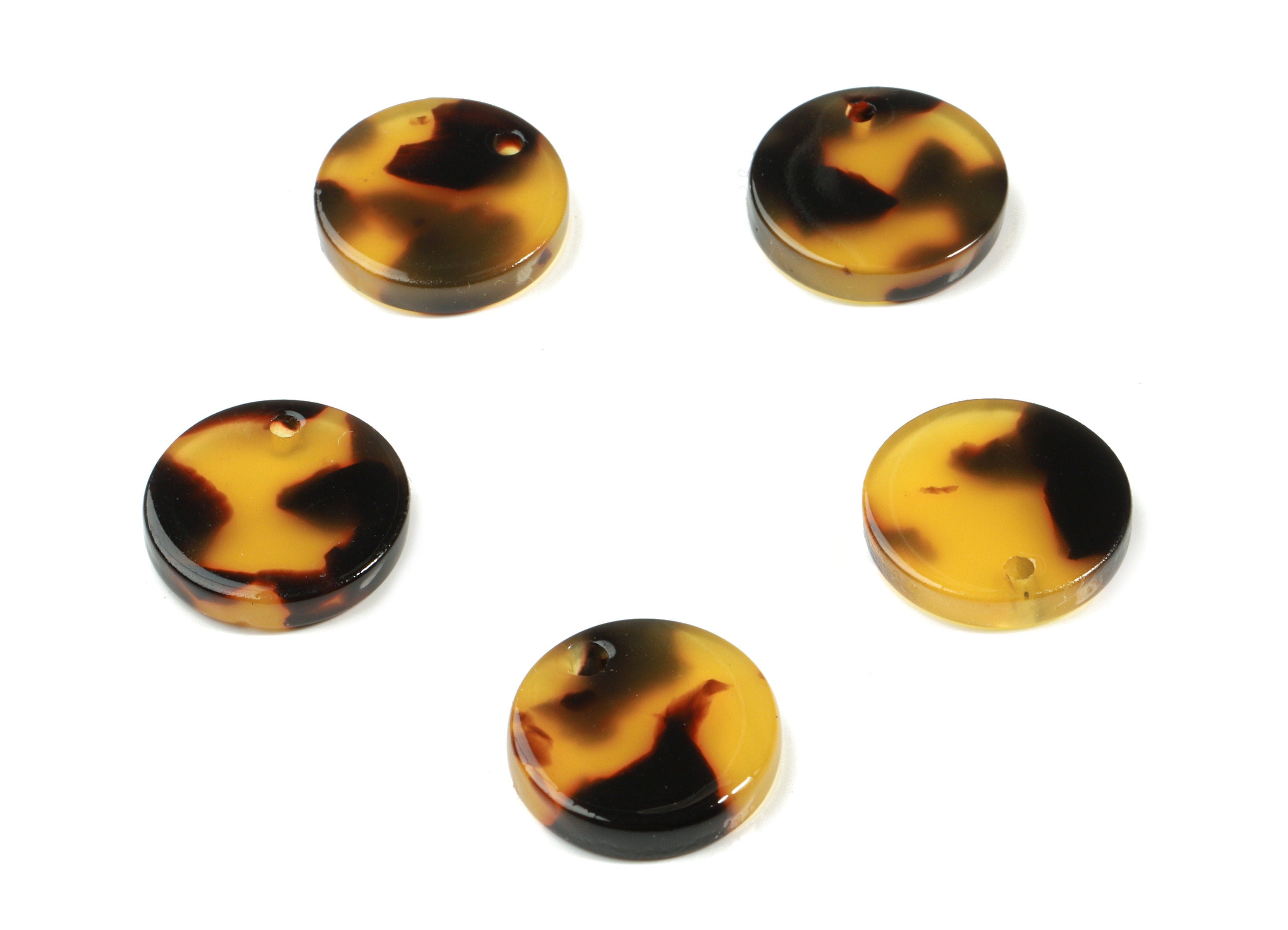 Acetate Round Earring Charms - Tortoise Shell Mini Coin Pendant - Jewelry Supplies - Color Code: A02 - 12.68x12.68x2.64mm - AC1101-A02 - DOMEDBAZAAR