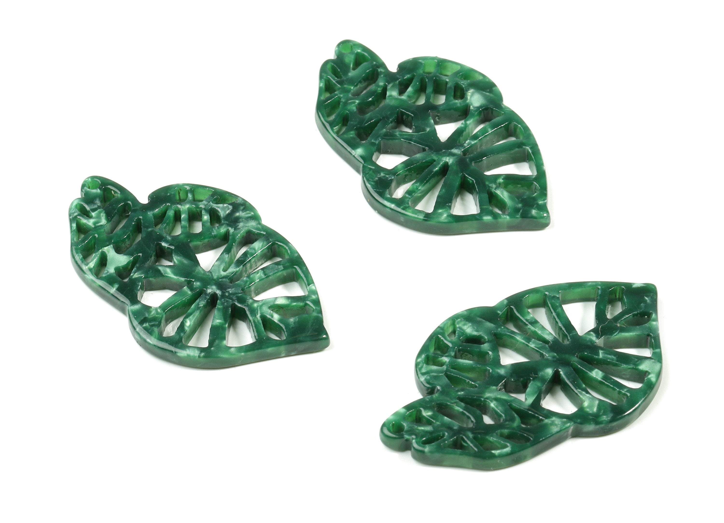 Acetate Leaf Earring Charms - Triple Leafs Pendant - Earring Finding - Jewelry Supplies - Color Code:A12 - 39.46x25.04x2.61mm - AC1834-A12 - DOMEDBAZAAR