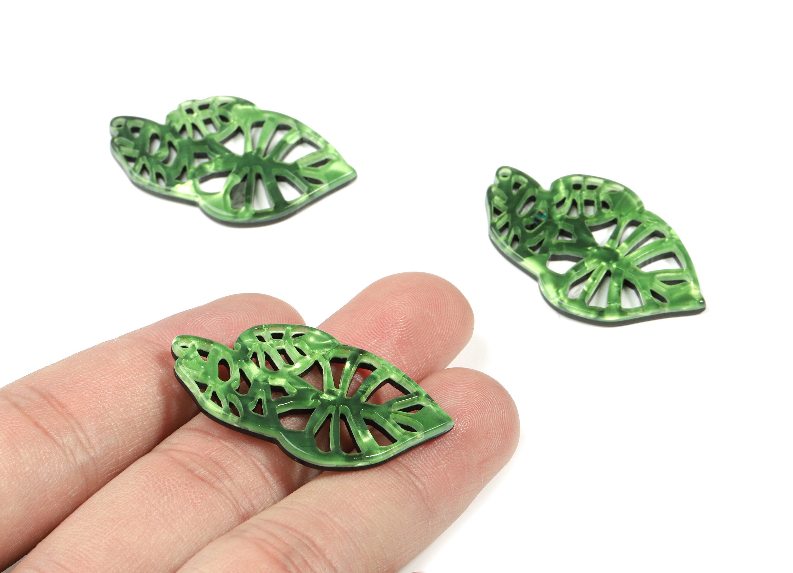 Acetate Leaf Earring Charms - Triple Leafs Pendant - Earring Finding - Jewelry Supplies - Color Code:A223 - 39.46x25.04x2.61mm - AC1834-A223 - DOMEDBAZAAR